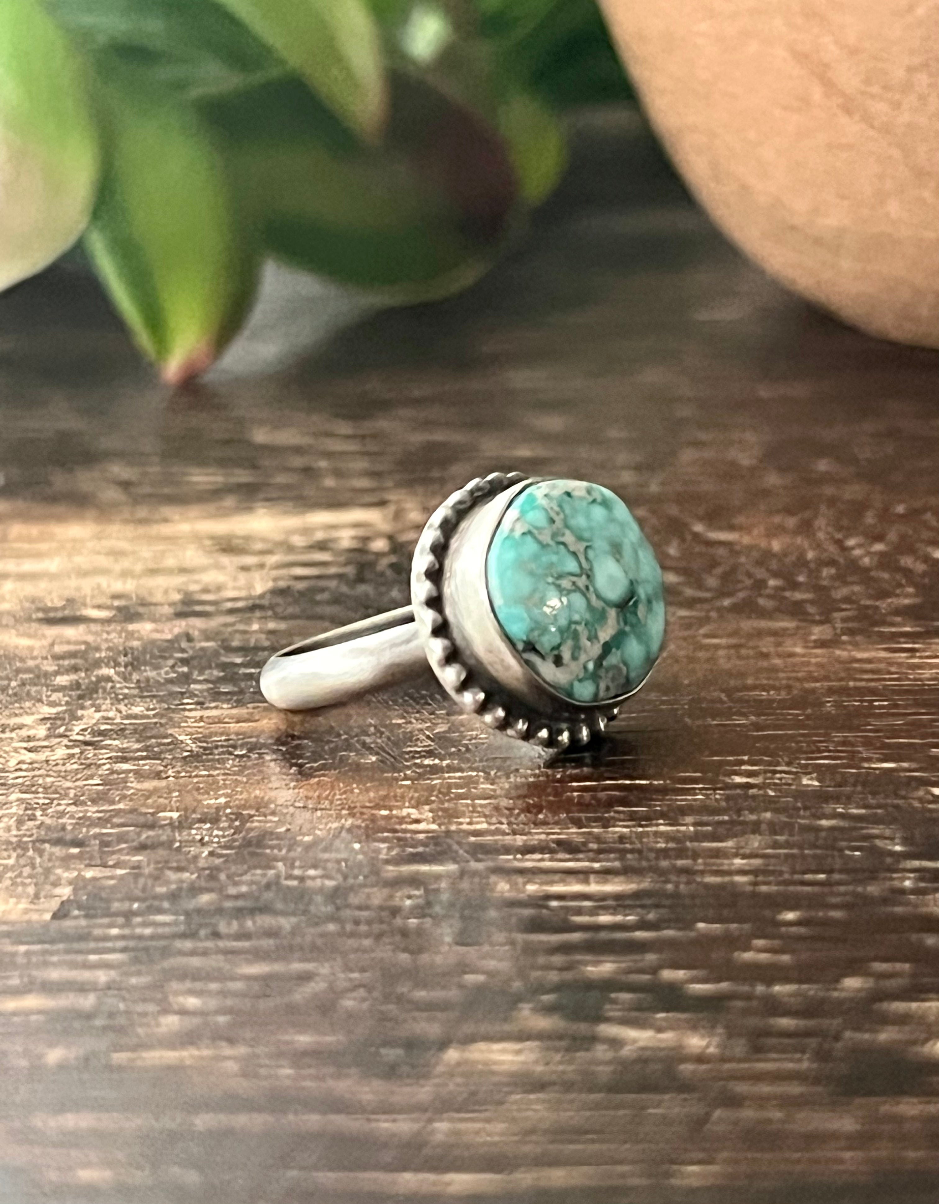 Navajo Made White Water Turquoise & Sterling Silver Ring Size 6