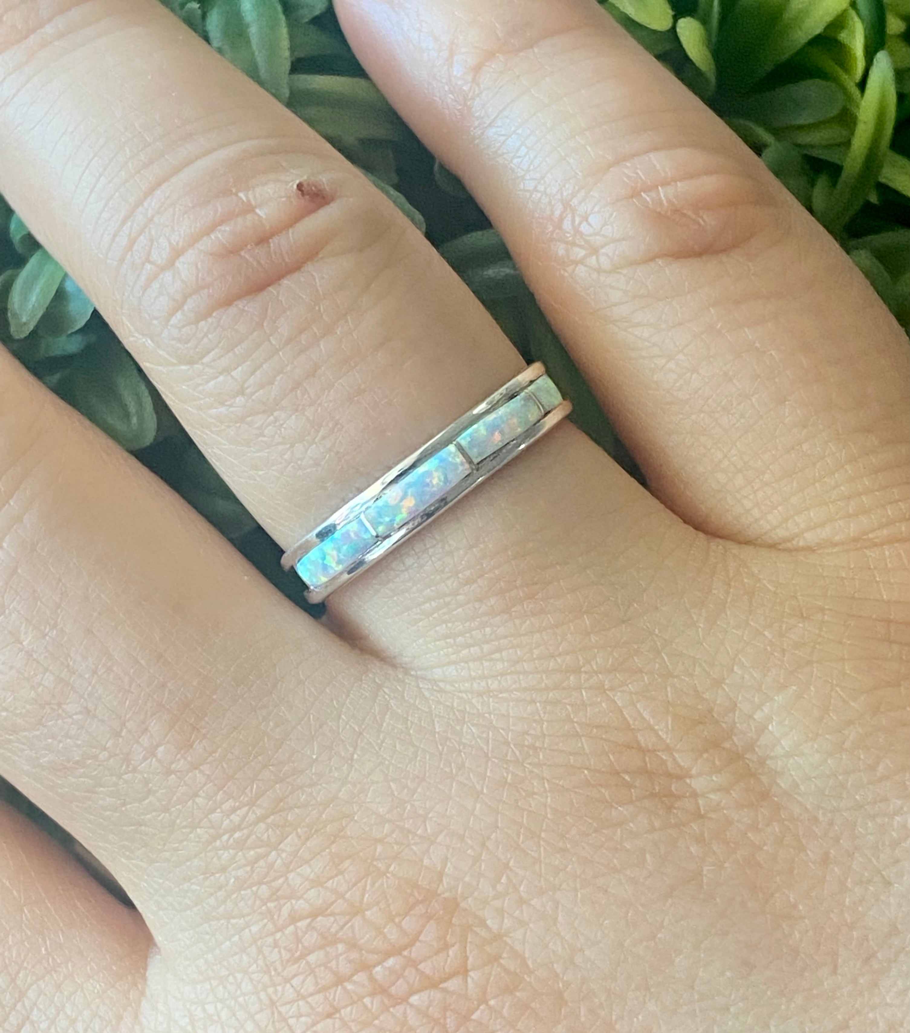 Navajo Made White Opal & Sterling Silver Inlay Rings