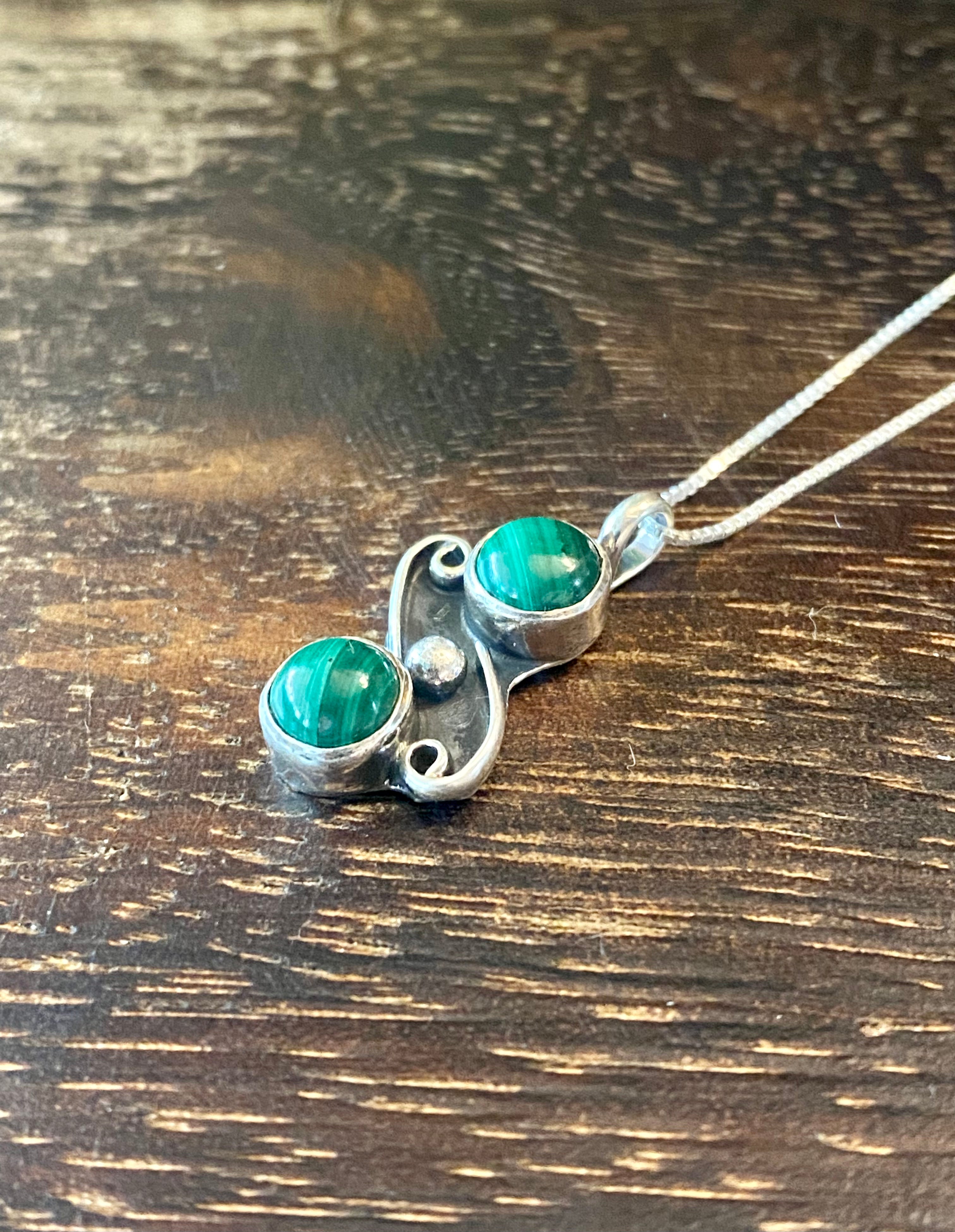 Navajo Made Malachite & Sterling Silver Pendant