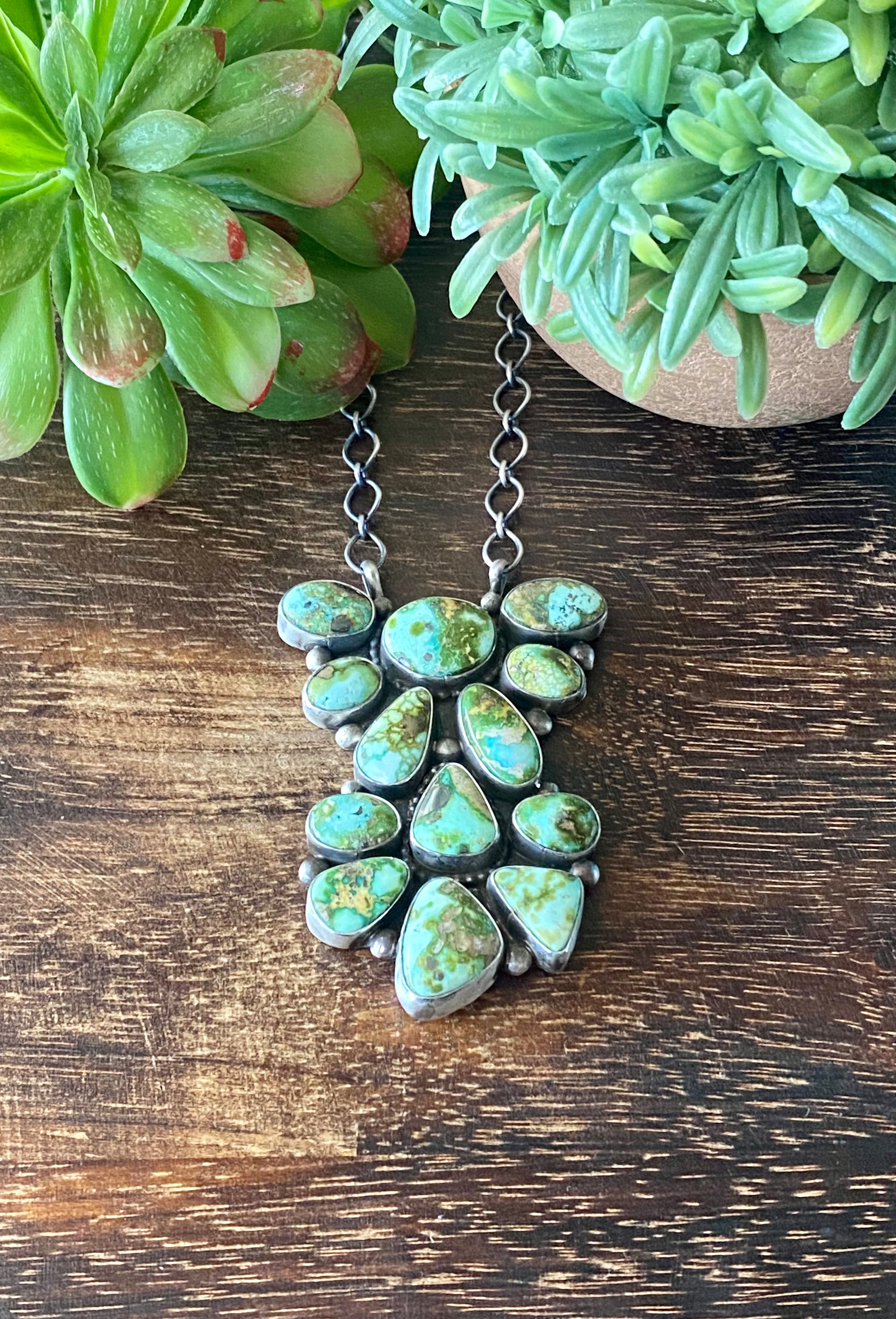 Sheila Becenti Sonoran Mountain Turquoise & Sterling Silver Cluster Necklace