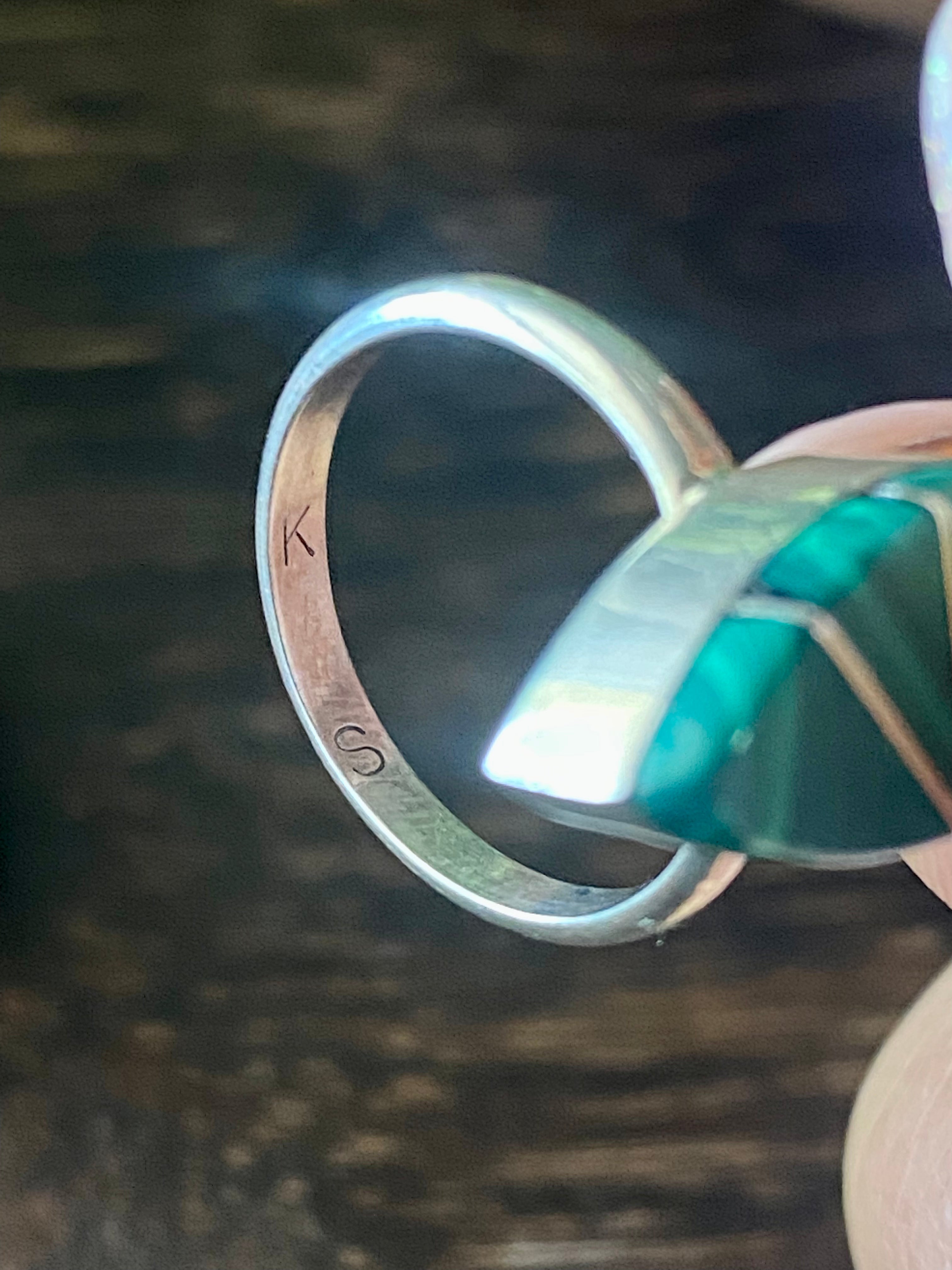 Zuni Made Malachite & Sterling Silver Inlay Ring Size 4.75