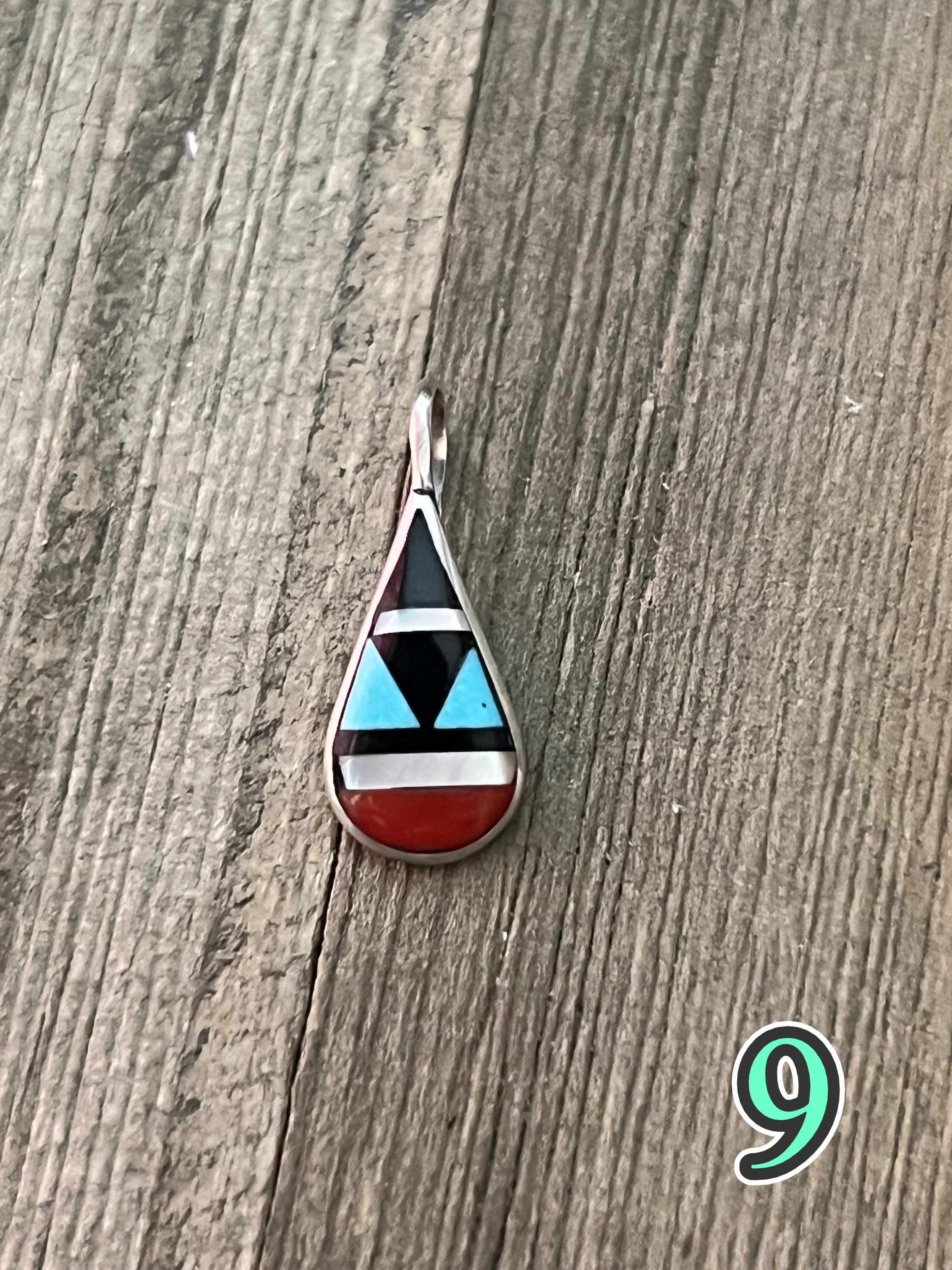 Navajo Made Multi Stone & Sterling Silver Inlay Pendant