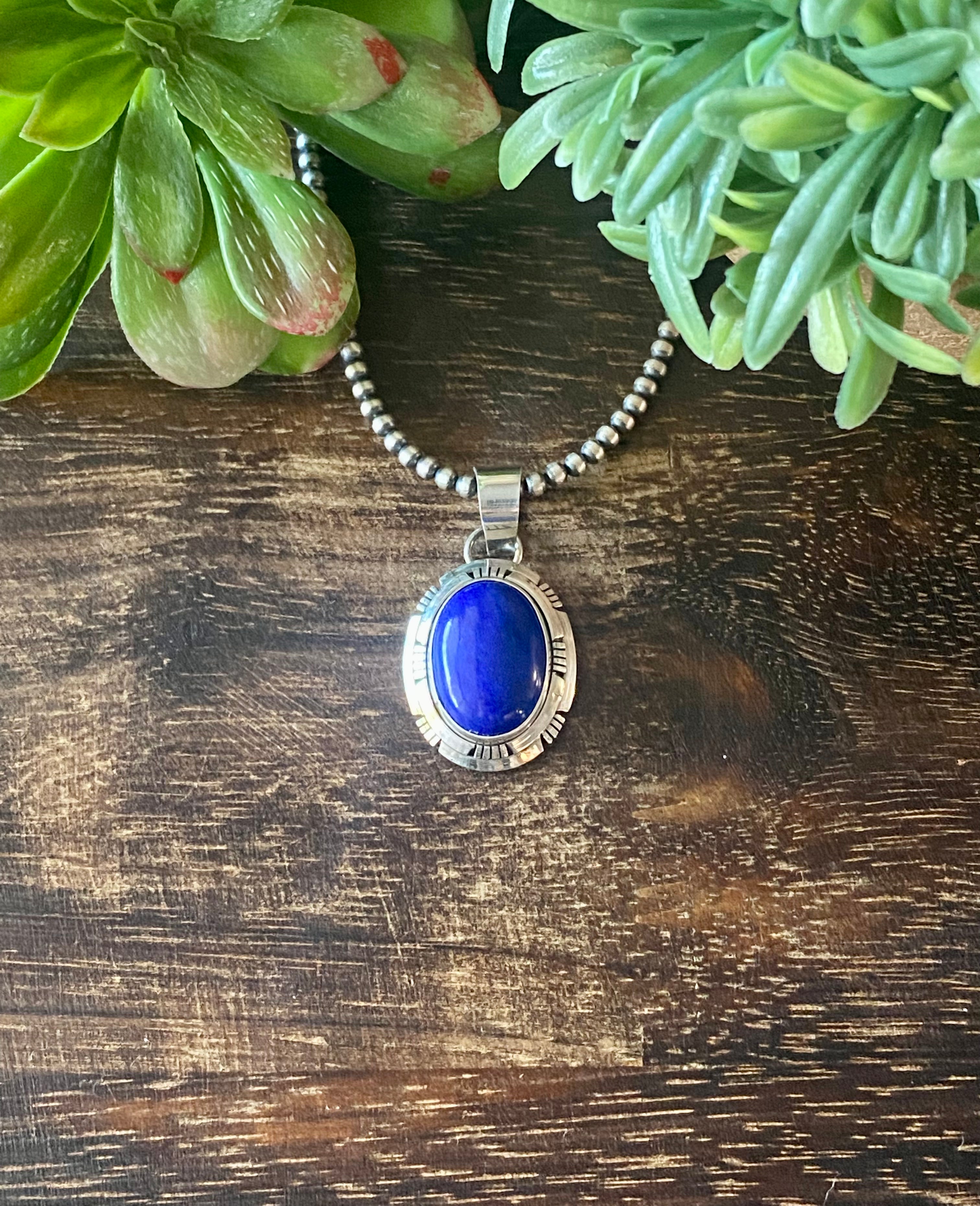 Navajo Made Lapis & Sterling Silver Pendant