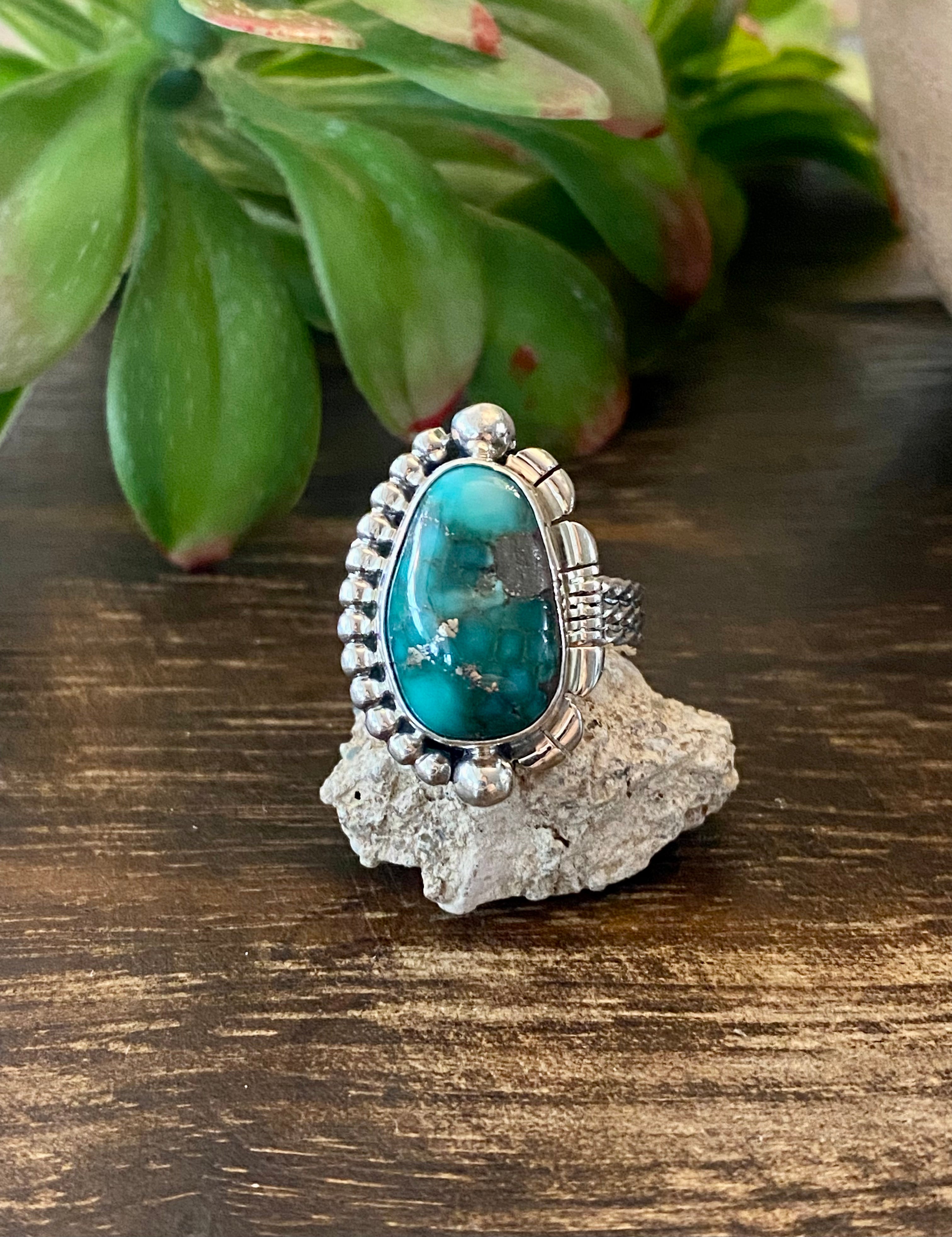 Larry Kay Kingman Turquoise & Sterling Silver Ring Size 6.5