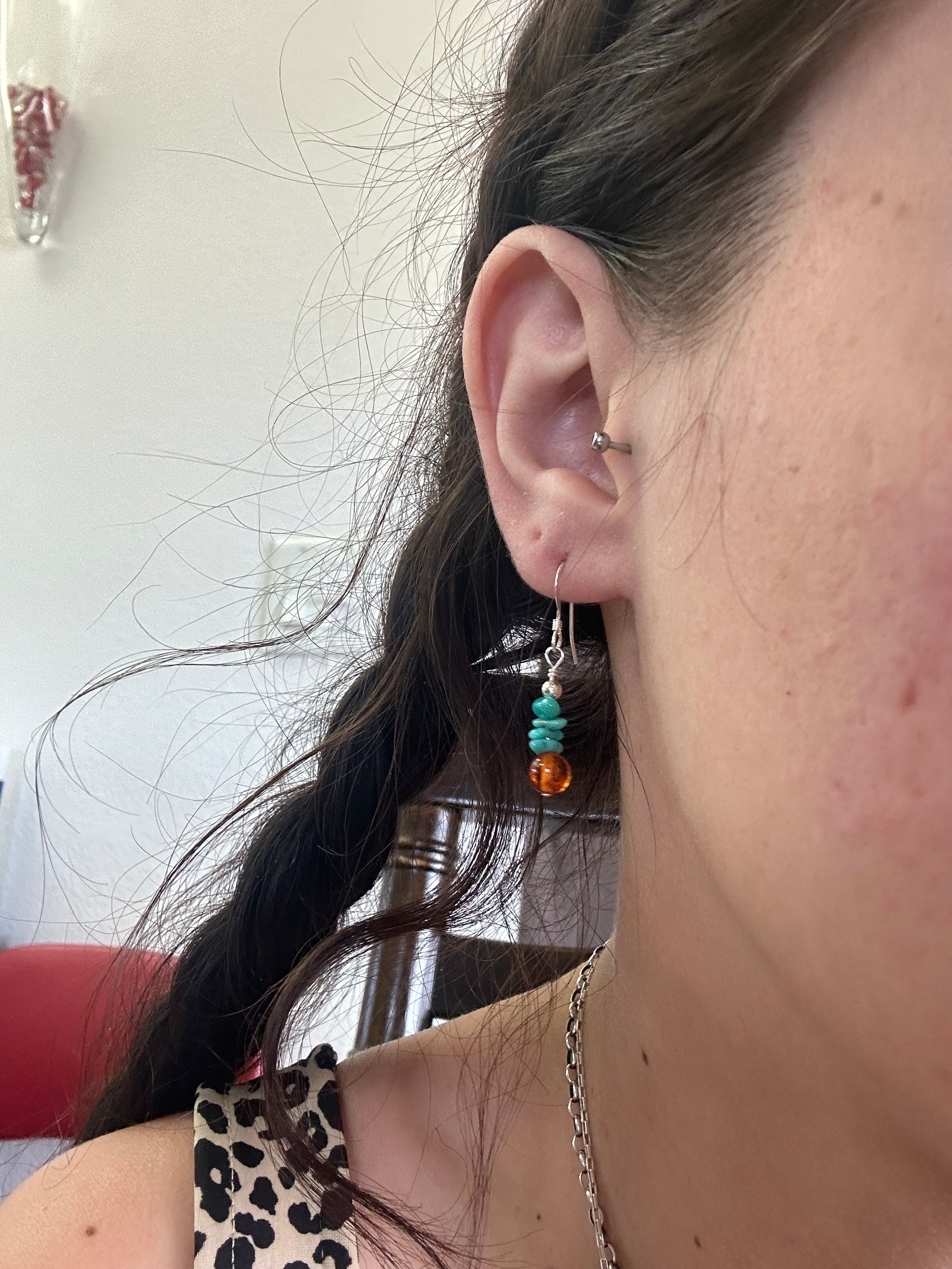 Navajo Made Multi Stone & Sterling Silver Dangle Earrings