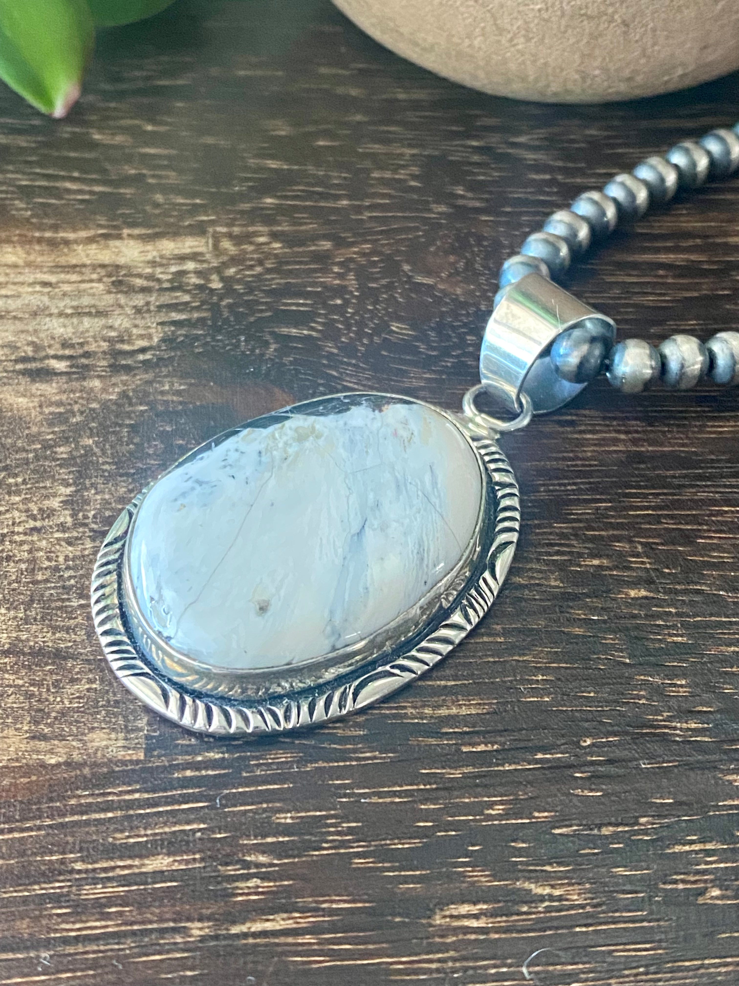 Navajo Made White Buffalo & Sterling Silver Pendant
