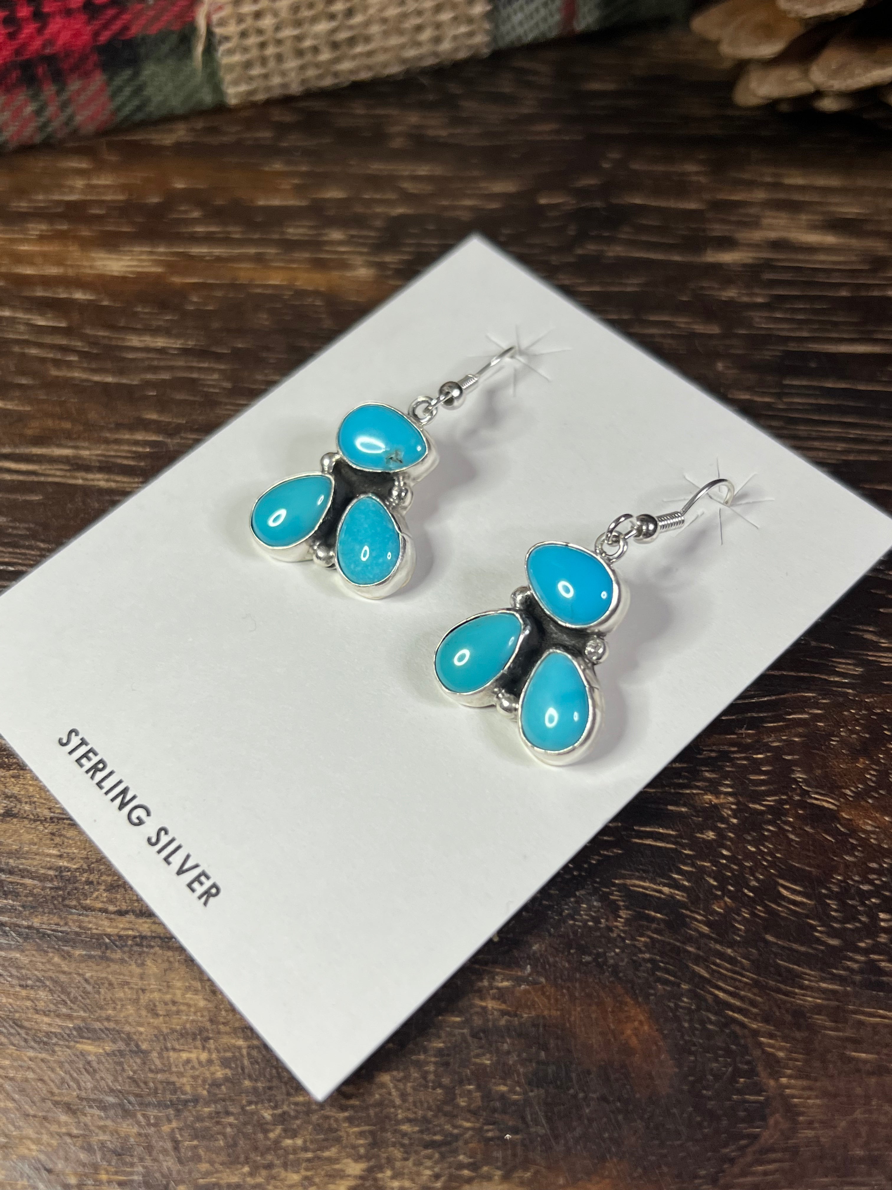 Eunice J Tso Royston Turquoise & Sterling Silver Dangle Earrings