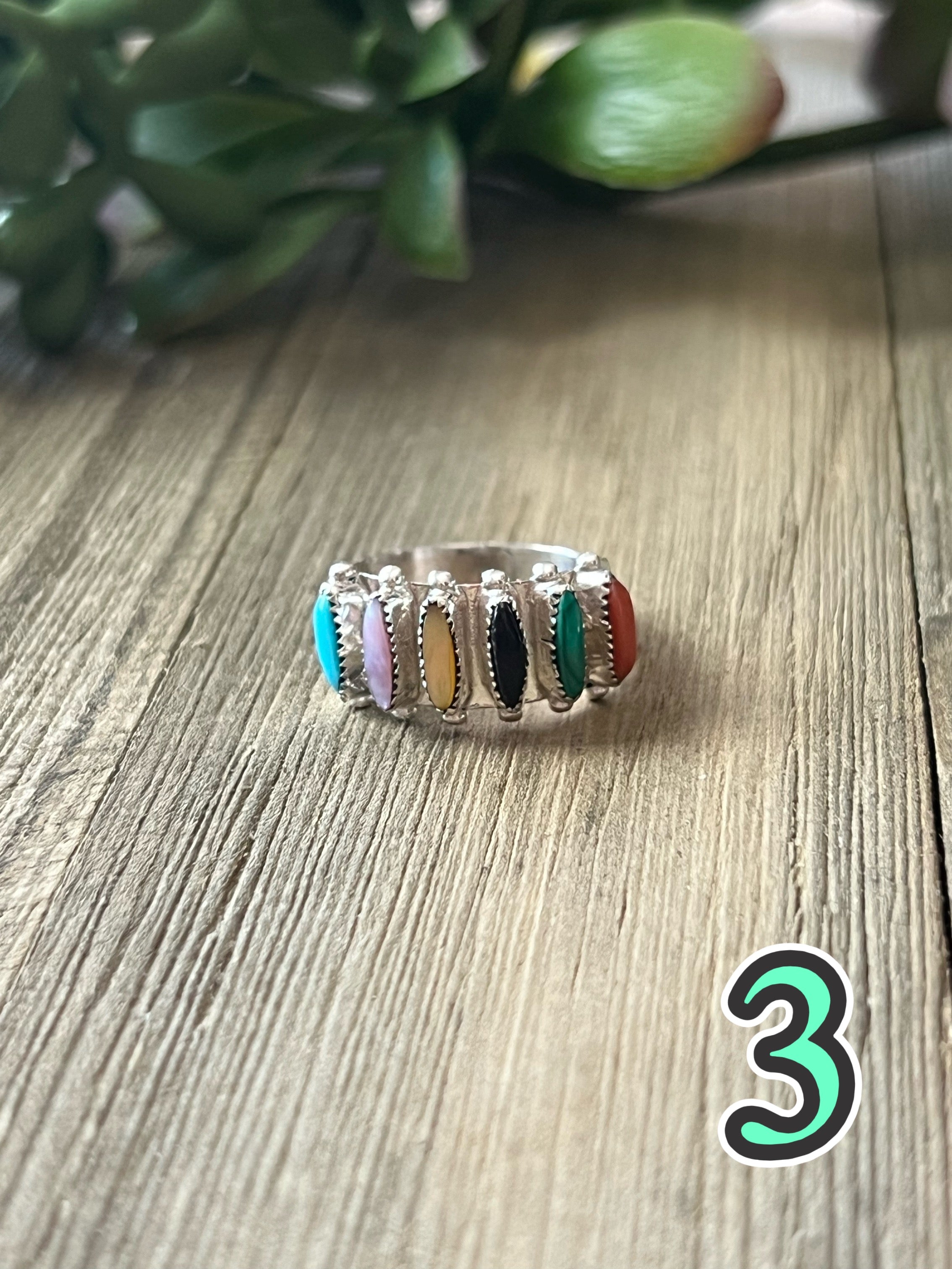 Zuni Made Multi Stone & Sterling Silver Ring