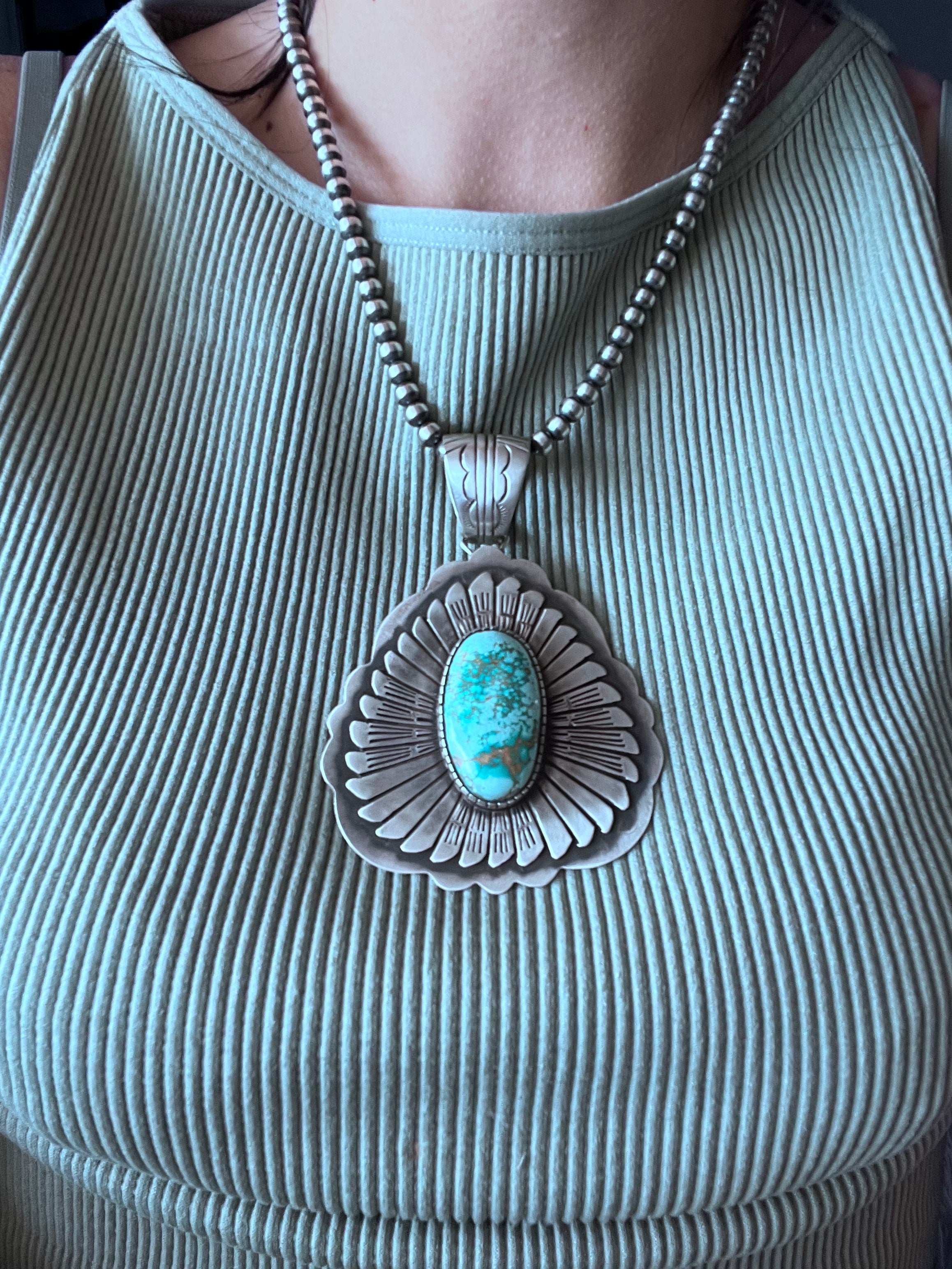 Benjamin Becenti Number #8 Turquoise & Sterling Silver Pendant