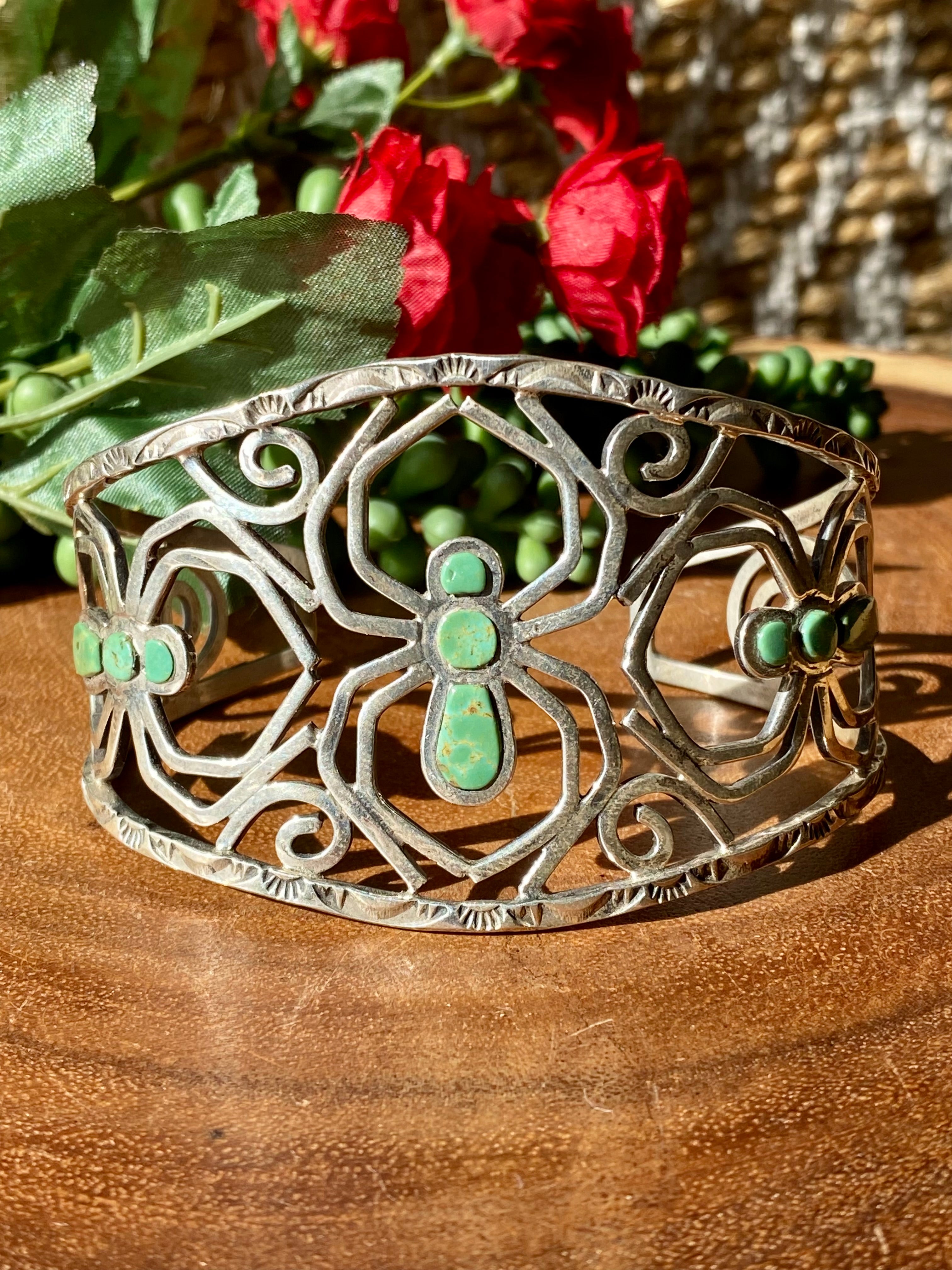 Merle House Kingman Turquoise & Sterling Silver Spider Cuff Bracelet