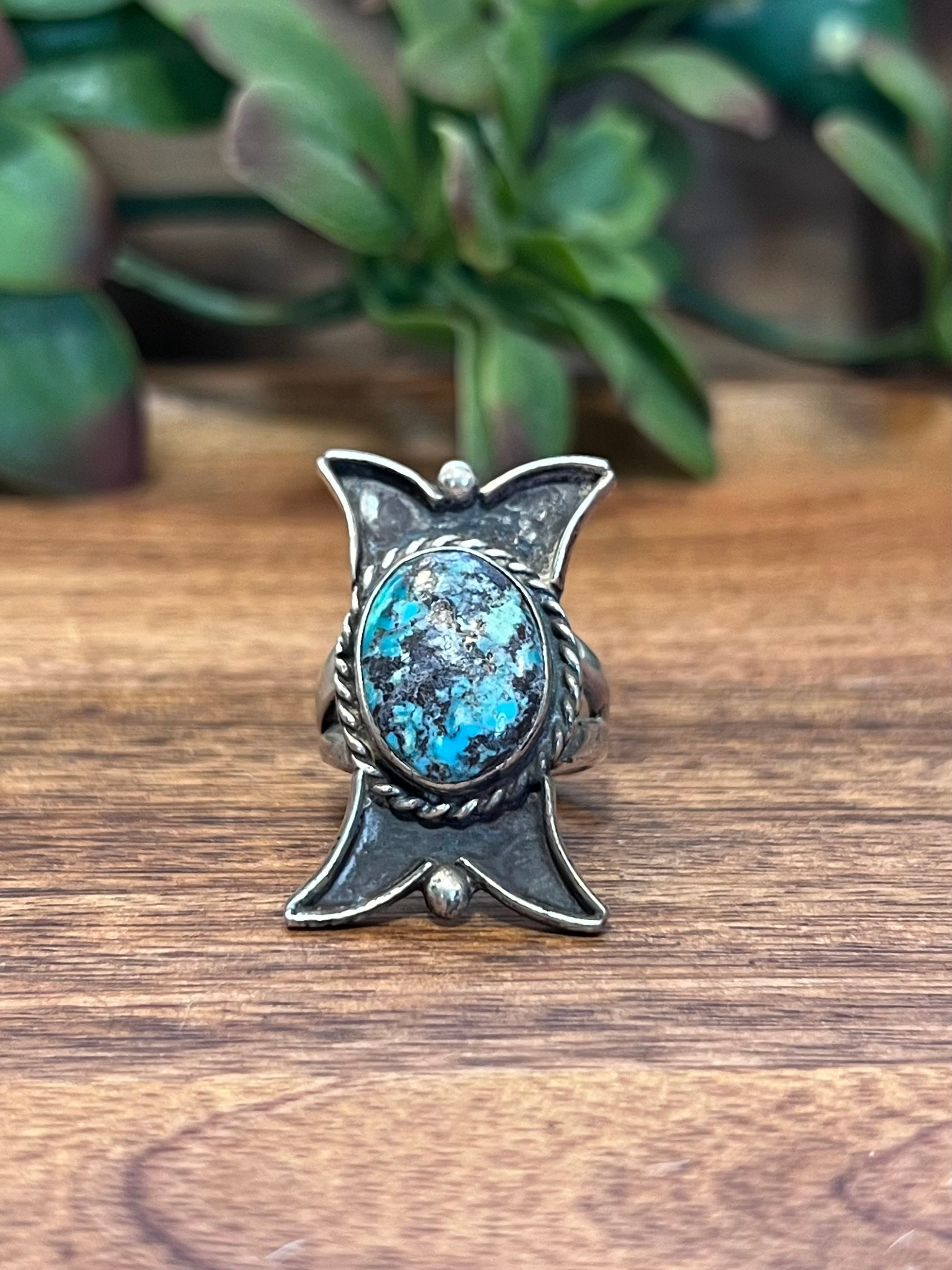 Vintage Navajo Turquoise & Sterling Silver Ring Size 7.5