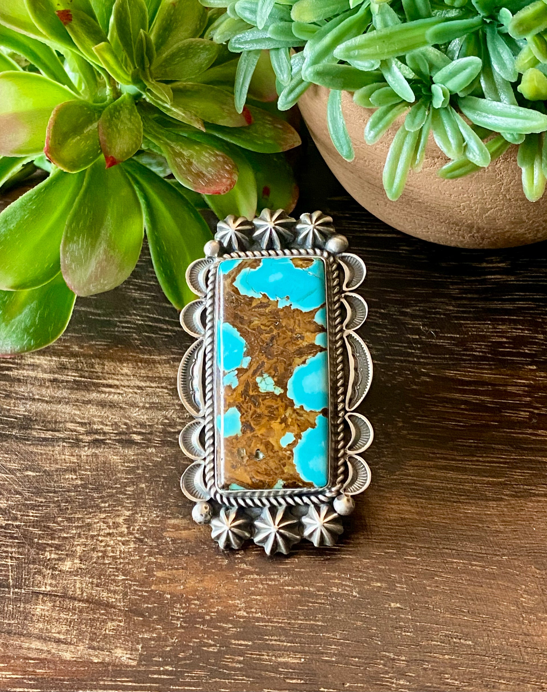 Alex Sanchez Natural #8 Turquoise & Sterling Silver Ring Size 7.5