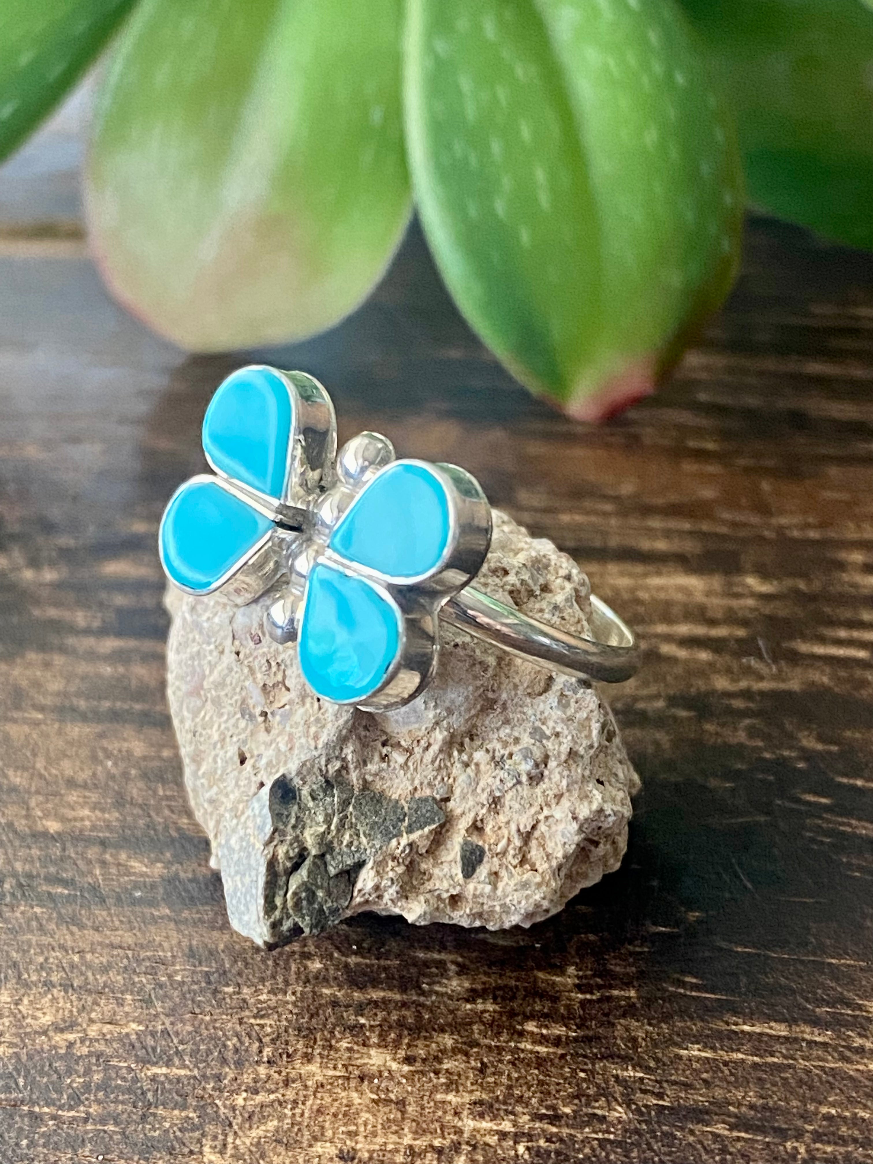 Swain Charlie Turquoise & Sterling Silver Butterfly Ring Size 6.75