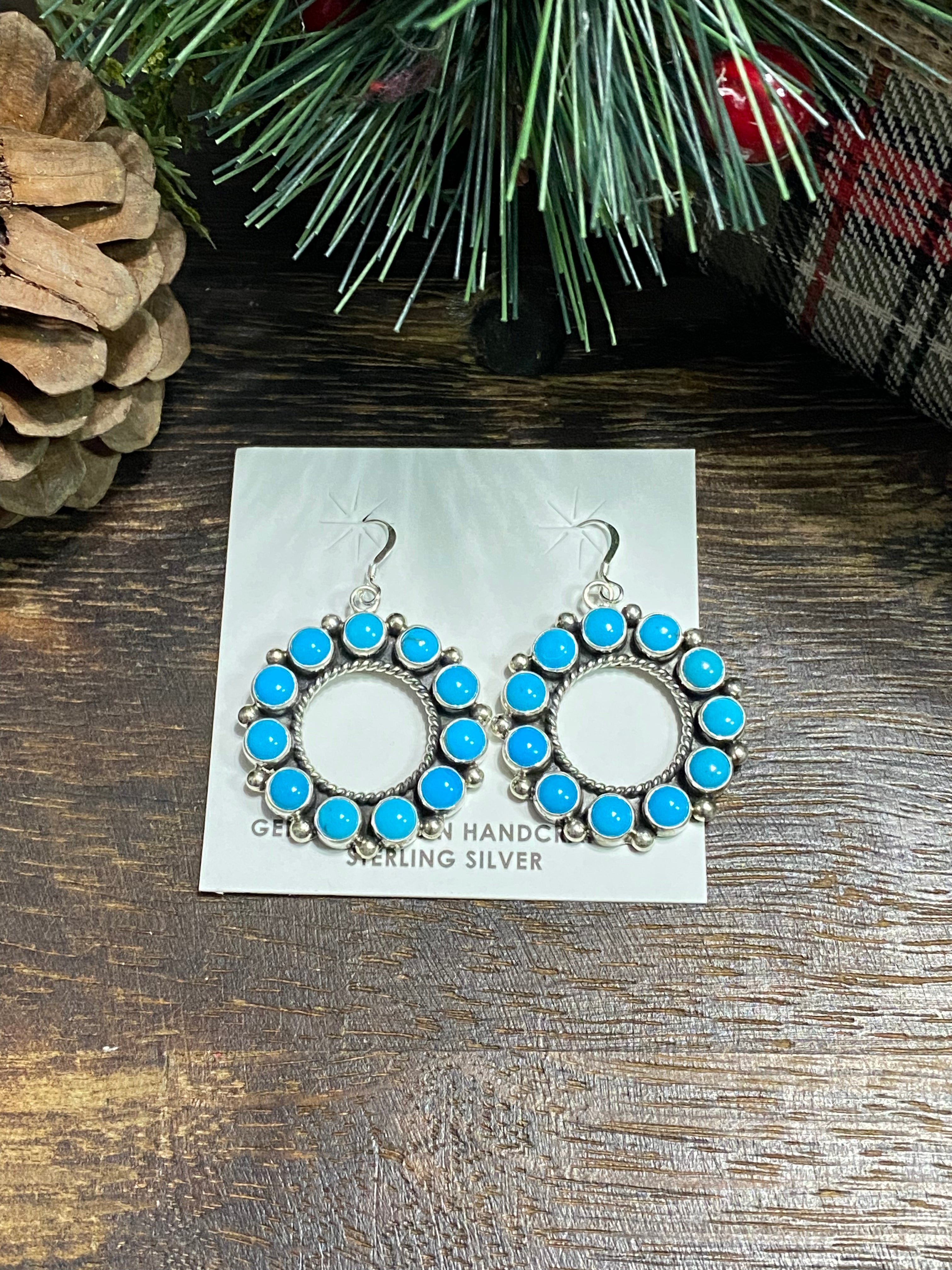 Navajo Made Kingman Turquoise & Sterling Silver Dangle Earrings