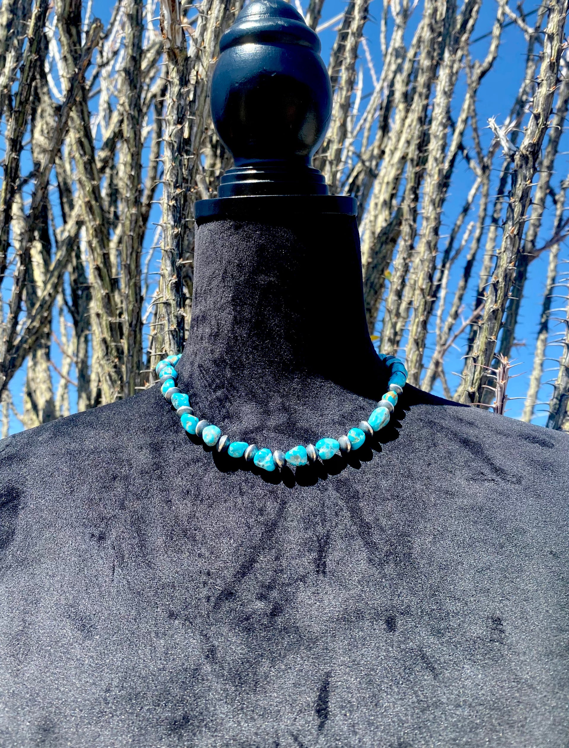 Navajo Strung Campitos Turquoise & Sterling Silver Pearl Necklace