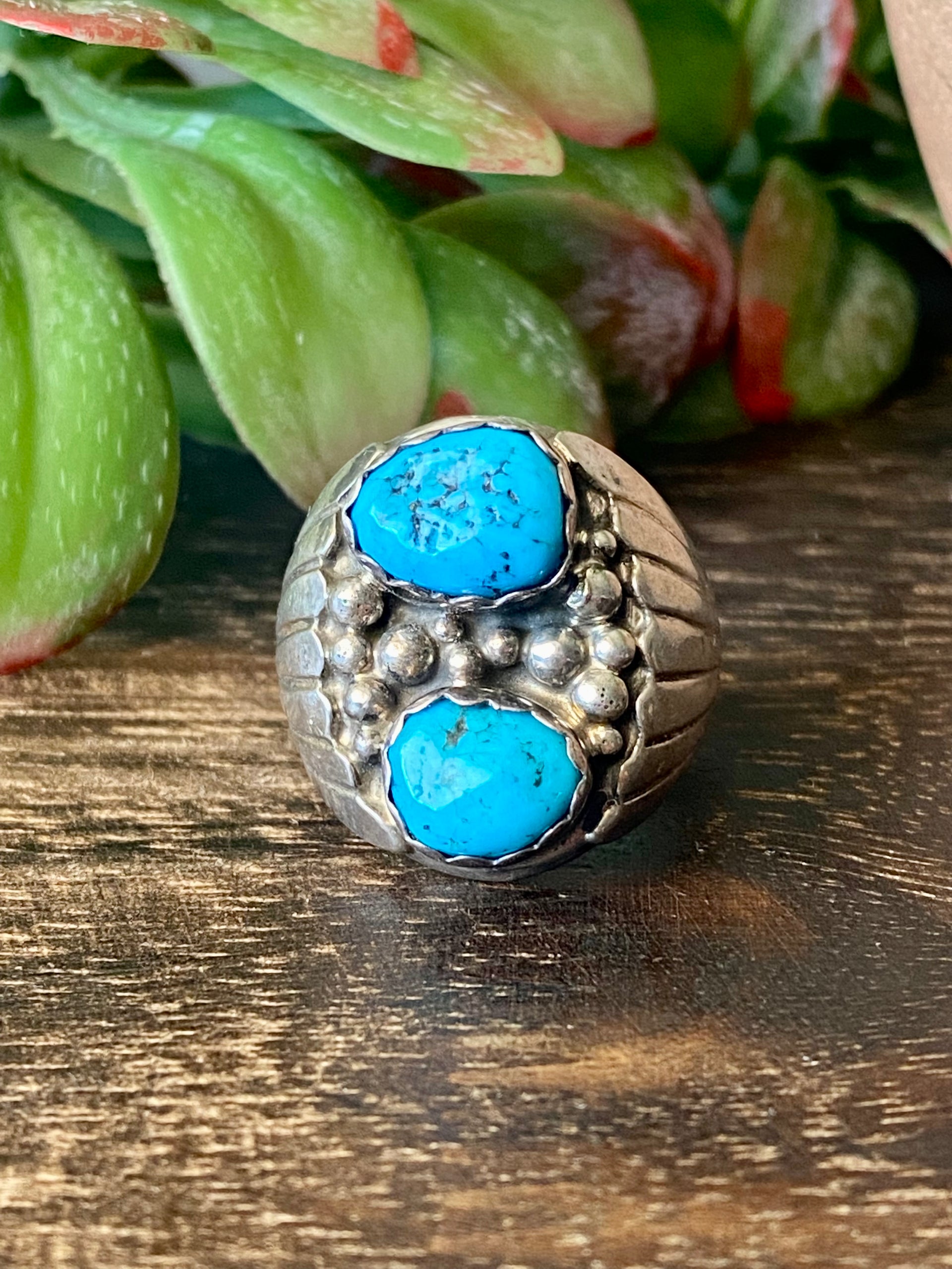 Navajo Made Kingman Turquoise & Sterling Silver Ring Size 10.5