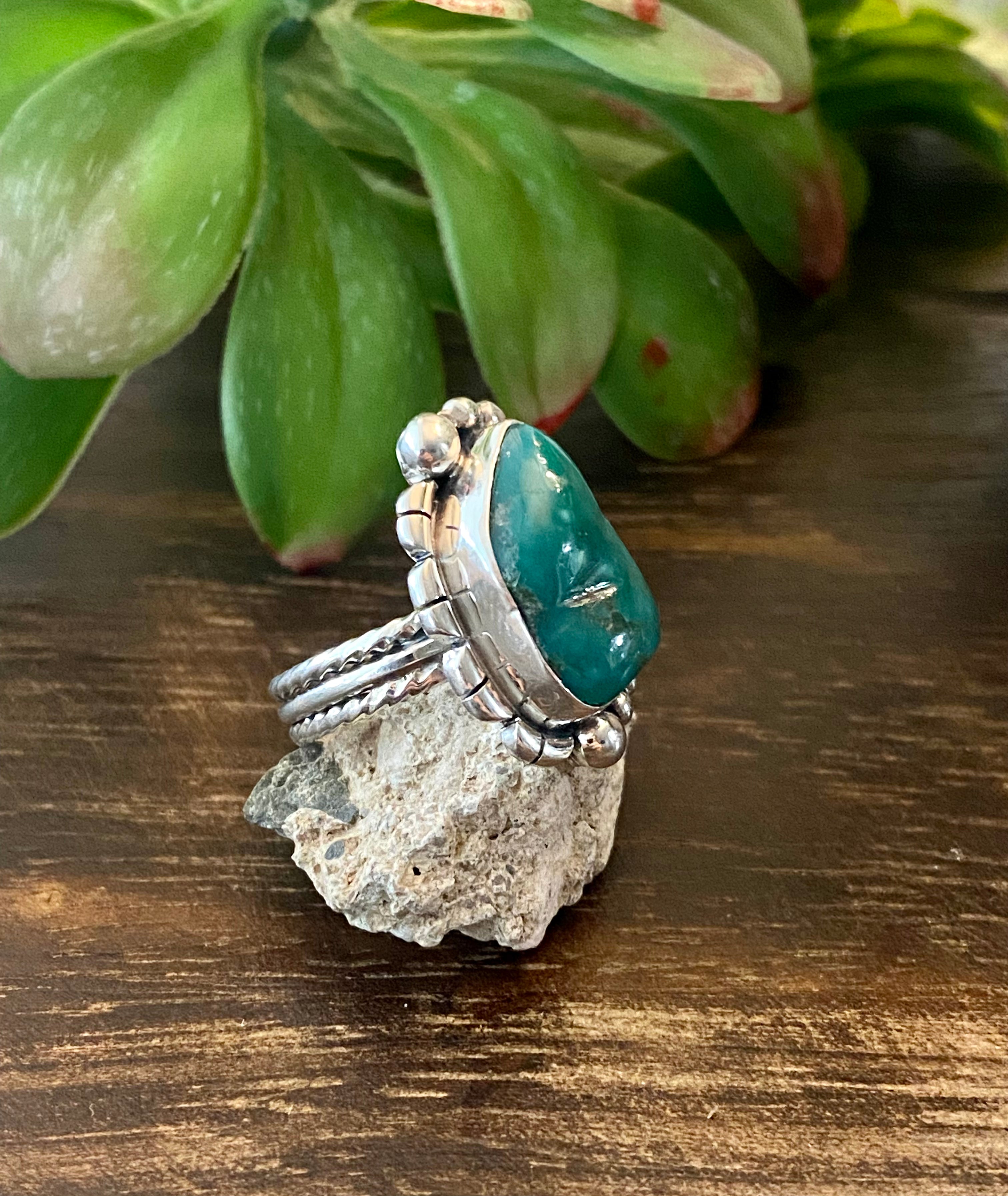 Larry Kay Kingman Turquoise & Sterling Silver Ring Size 5.5