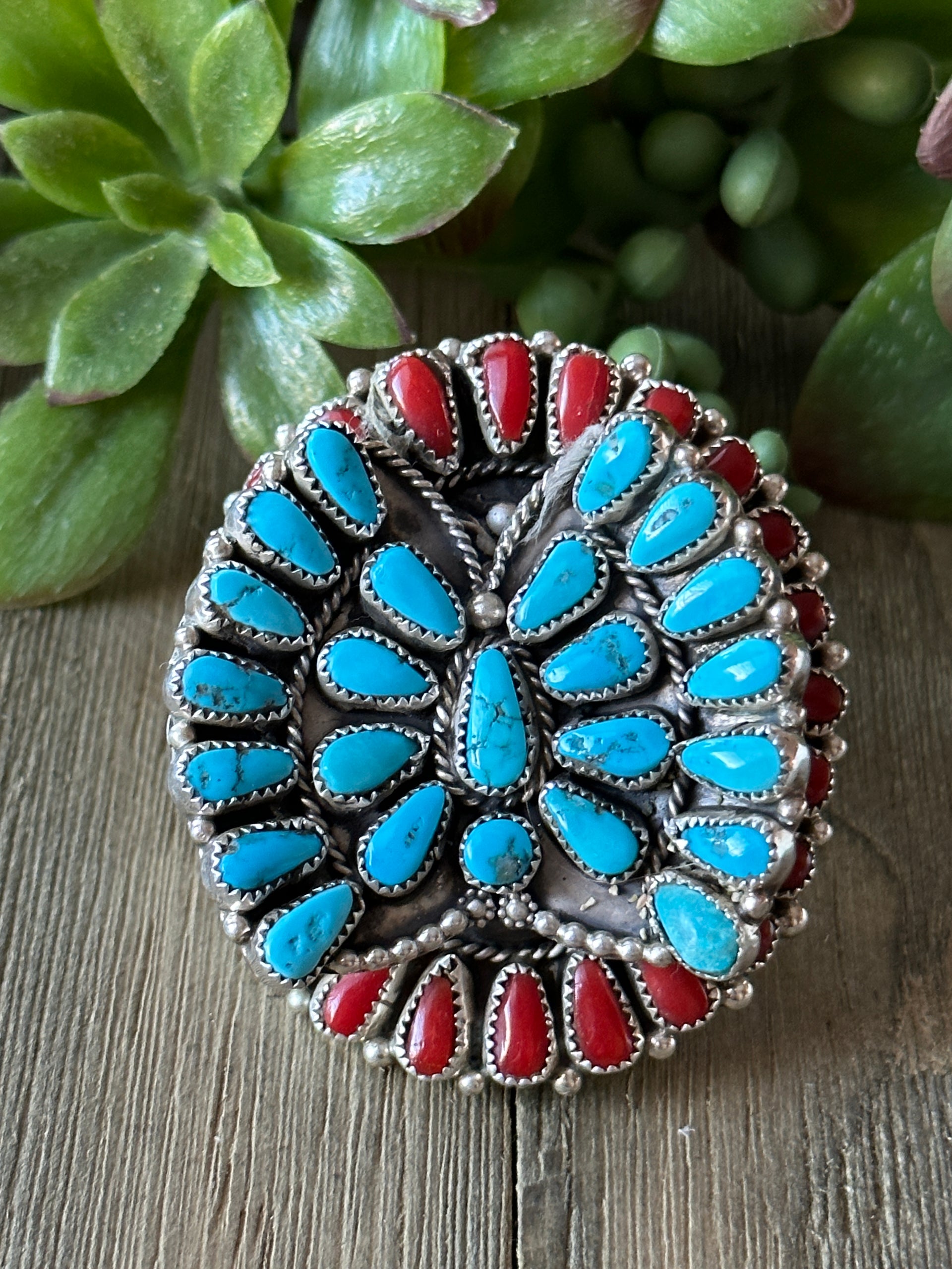 Navajo Made Multi Stone & Sterling Silver Butterfly Cluster Adjustable Ring