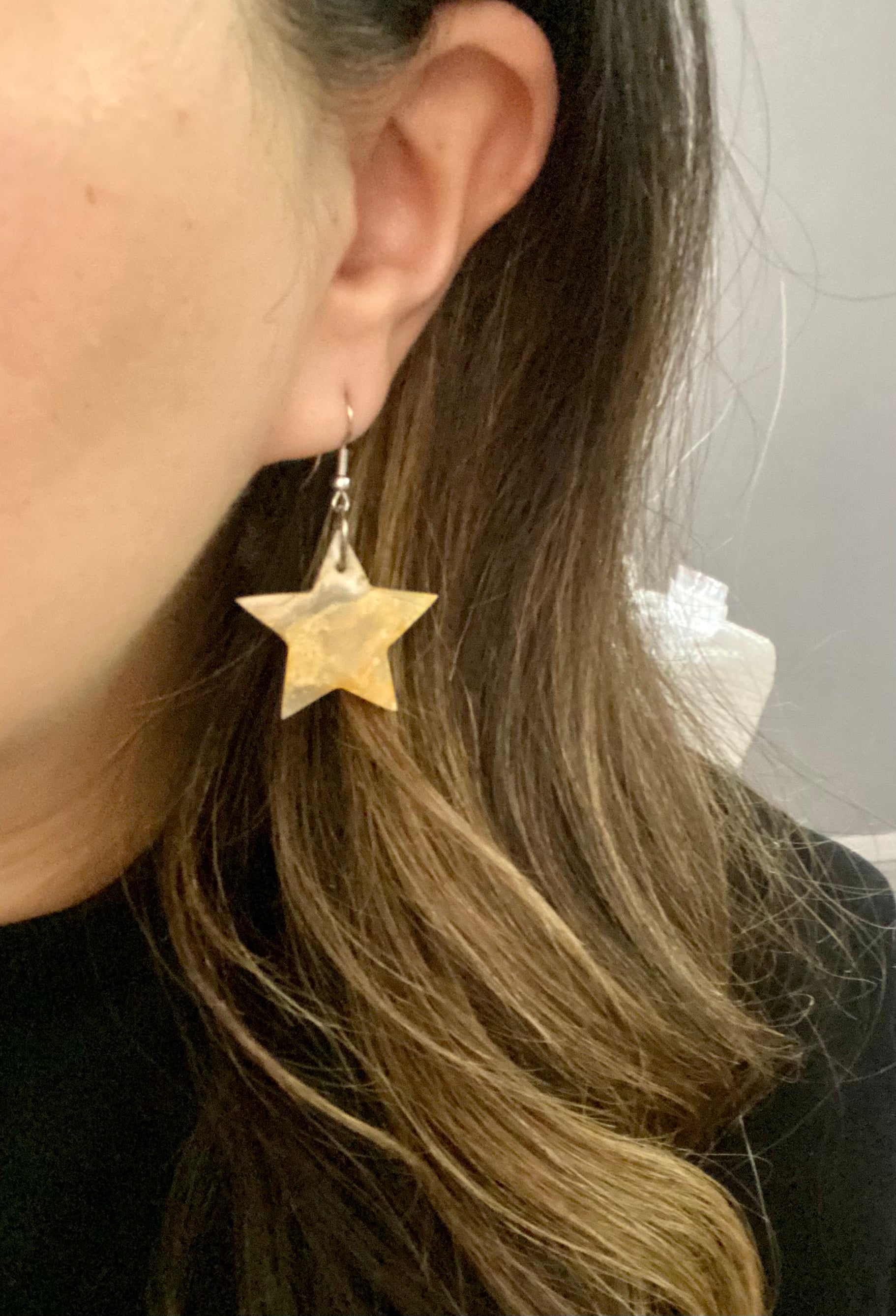 Southwest Handmade Bb Agate & Sterling Silver Star Dangle Earrings