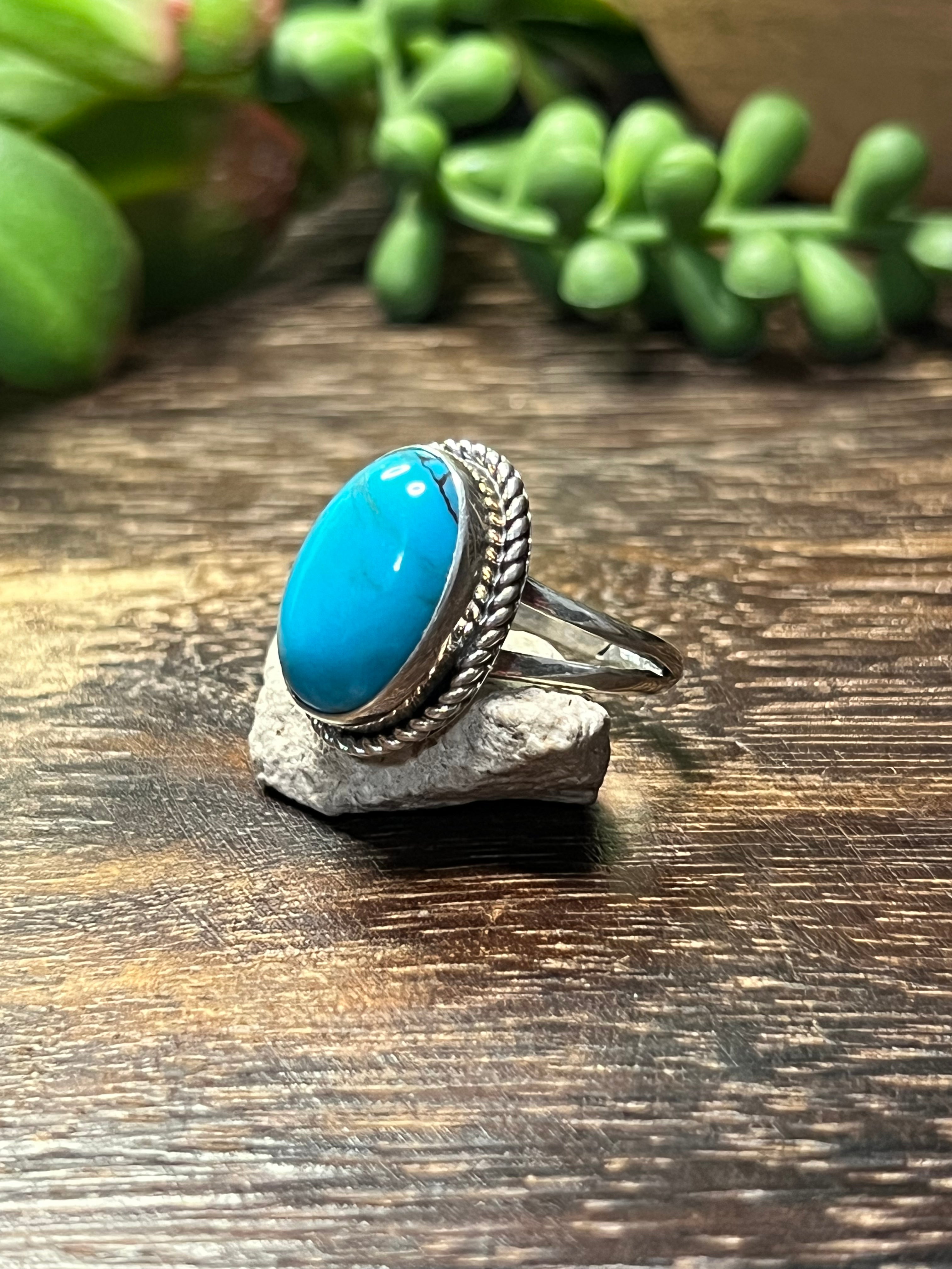 Eli Skeets Kingman Turquoise & Sterling Silver Ring Size 8.25