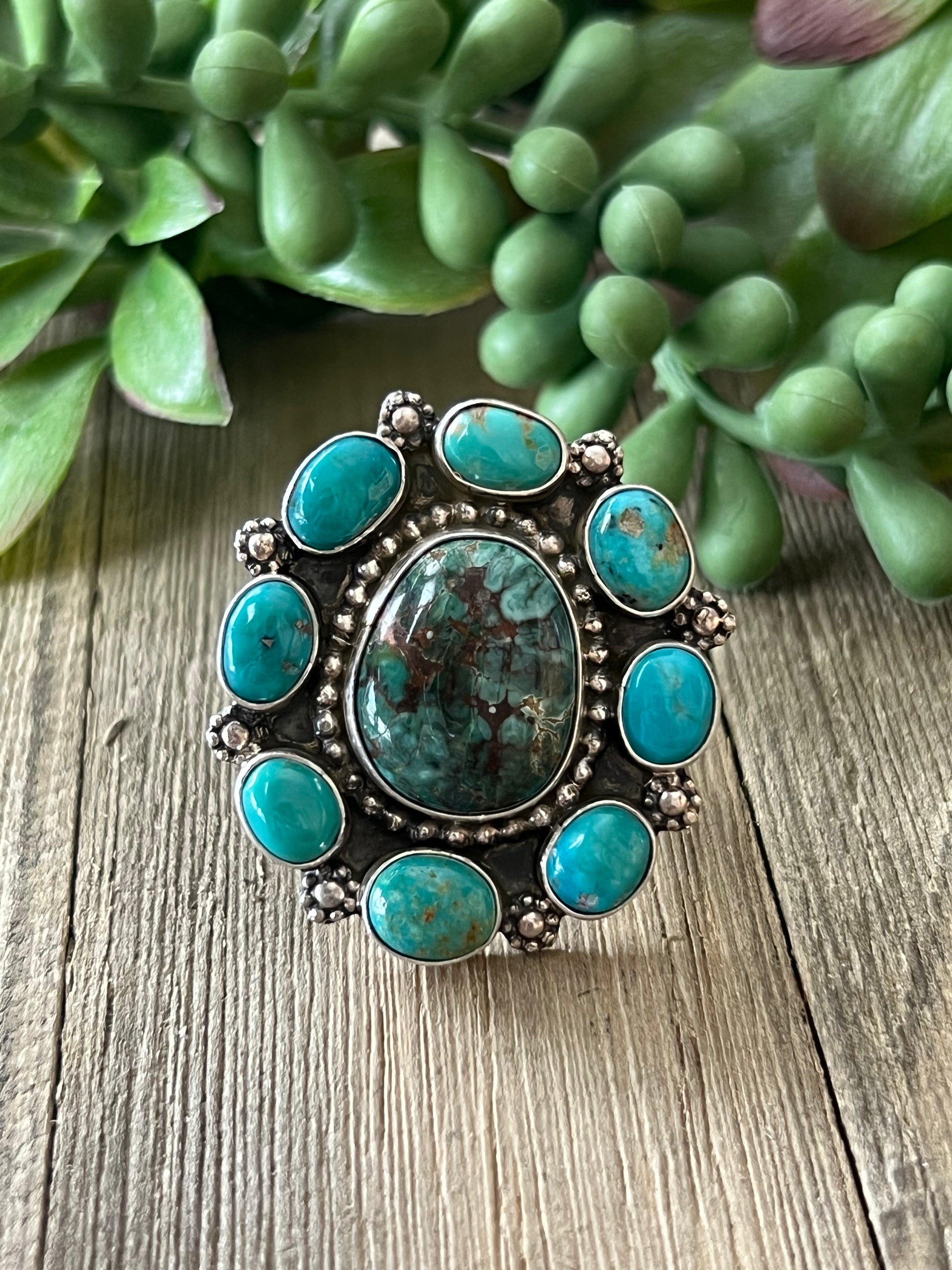 Chris Etsitty Kingman Turquoise & Sterling Silver Ring Size 6.75