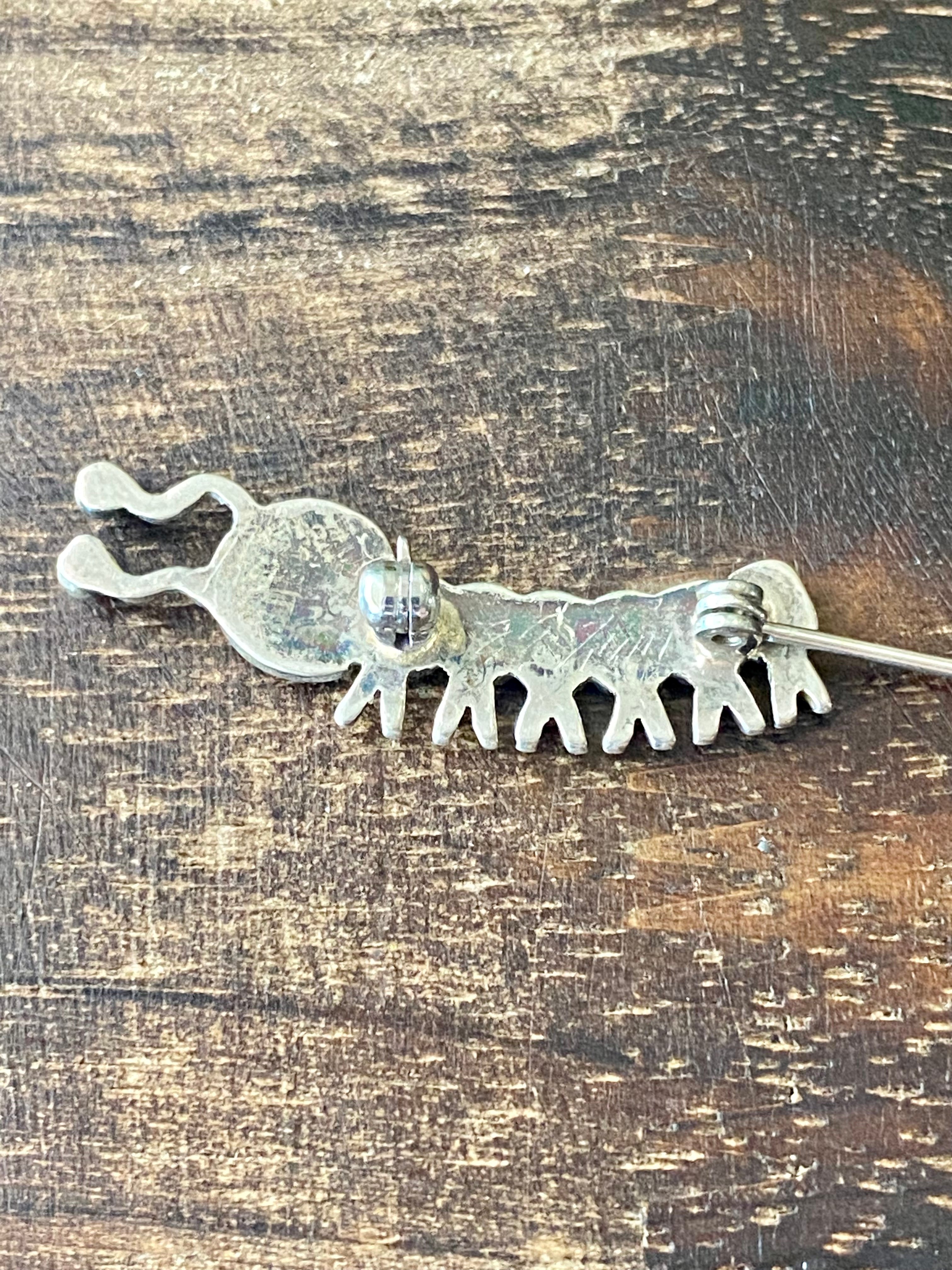 Howard Shelendewa Multi Stone & Sterling Silver Inlay Caterpillar Pin