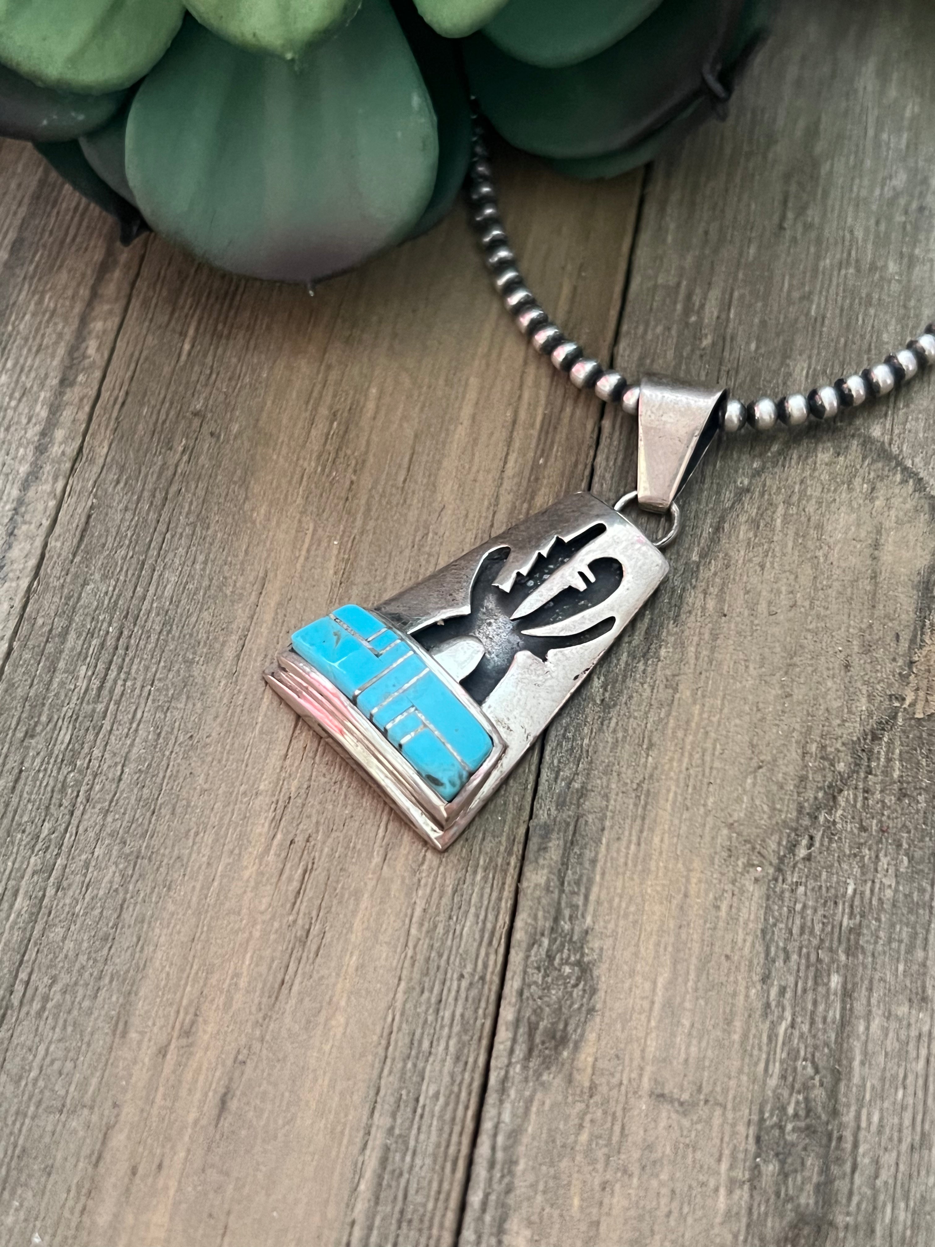 Wilson Dawes Kingman Turquoise & Sterling Silver Cactus Pendant