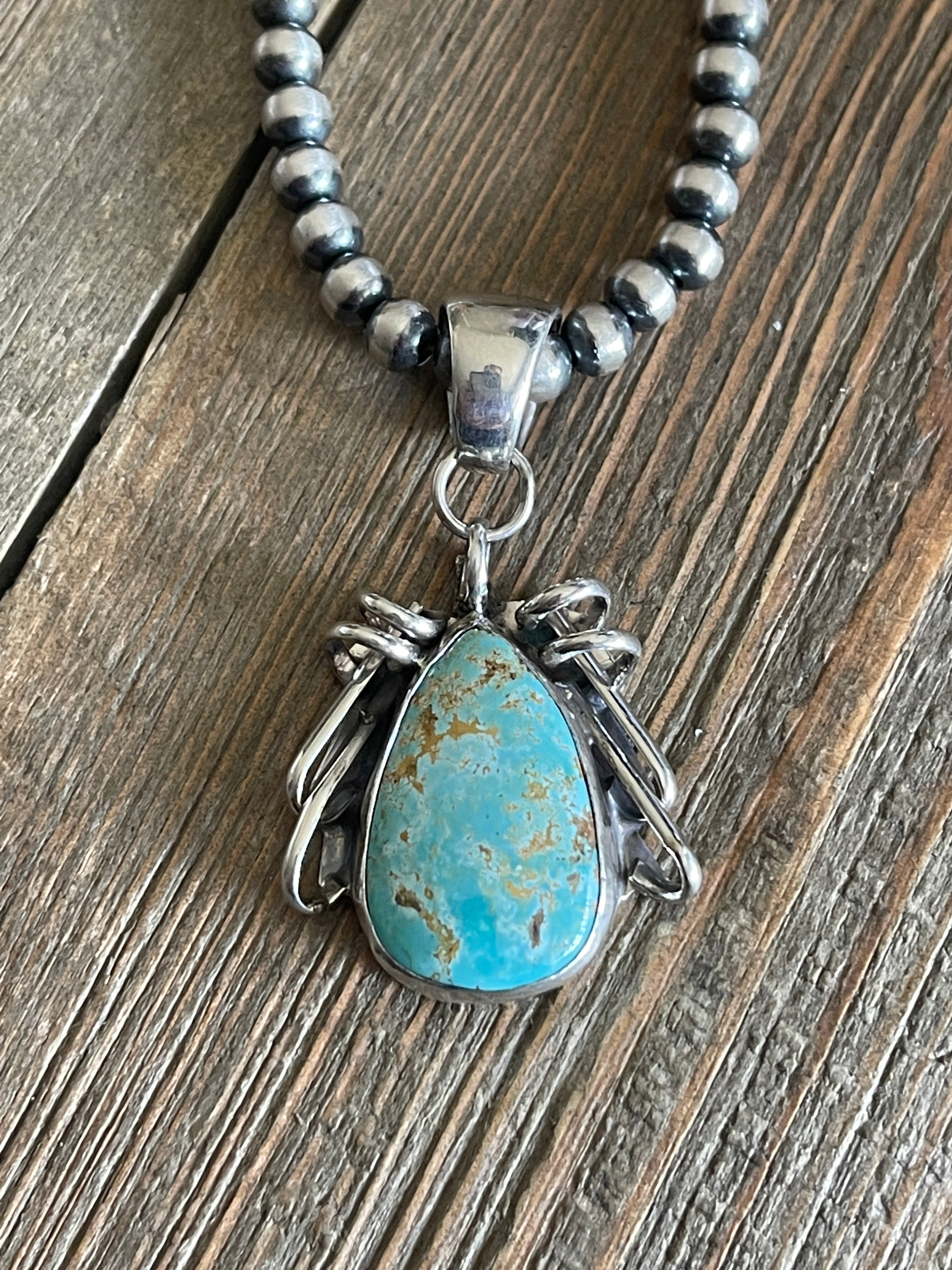 Navajo Natural Royston Turquoise & Sterling Silver Pendant