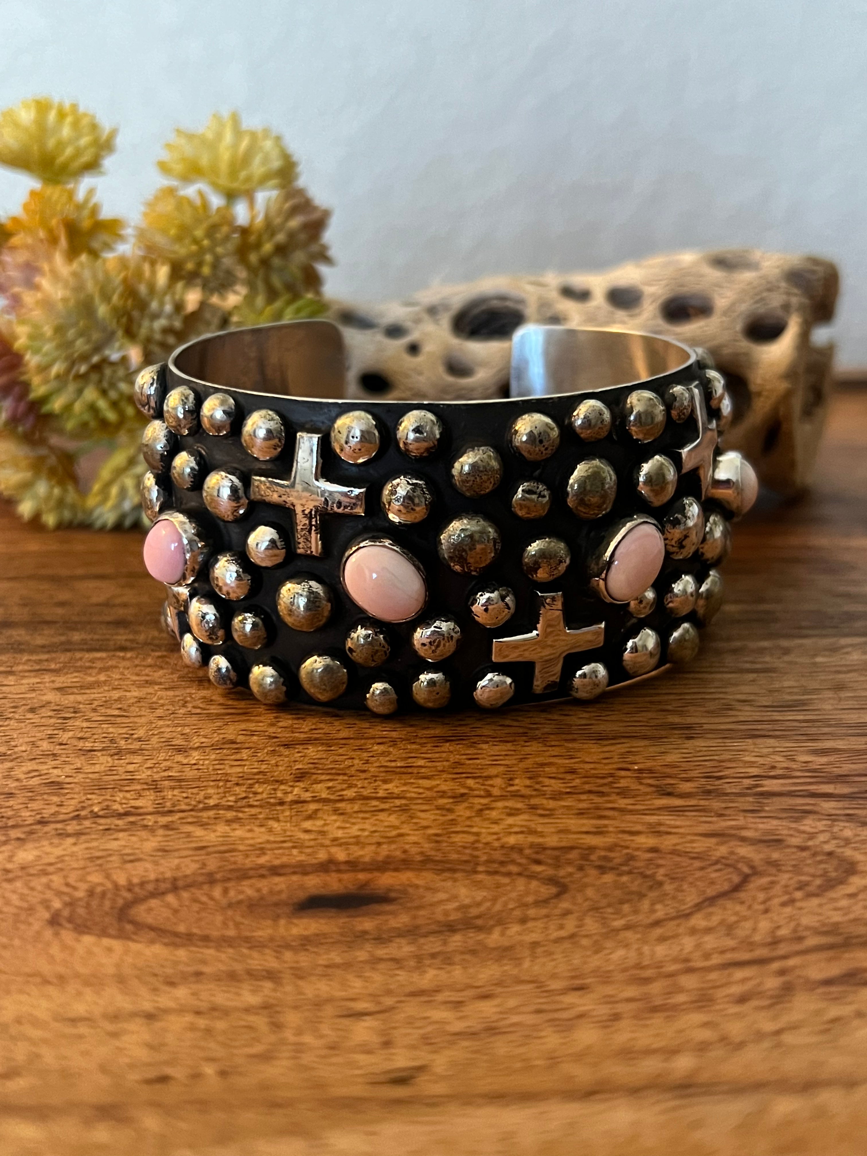 Chimney Butte Pink Conch Shell & Sterling Silver Cuff Bracelet