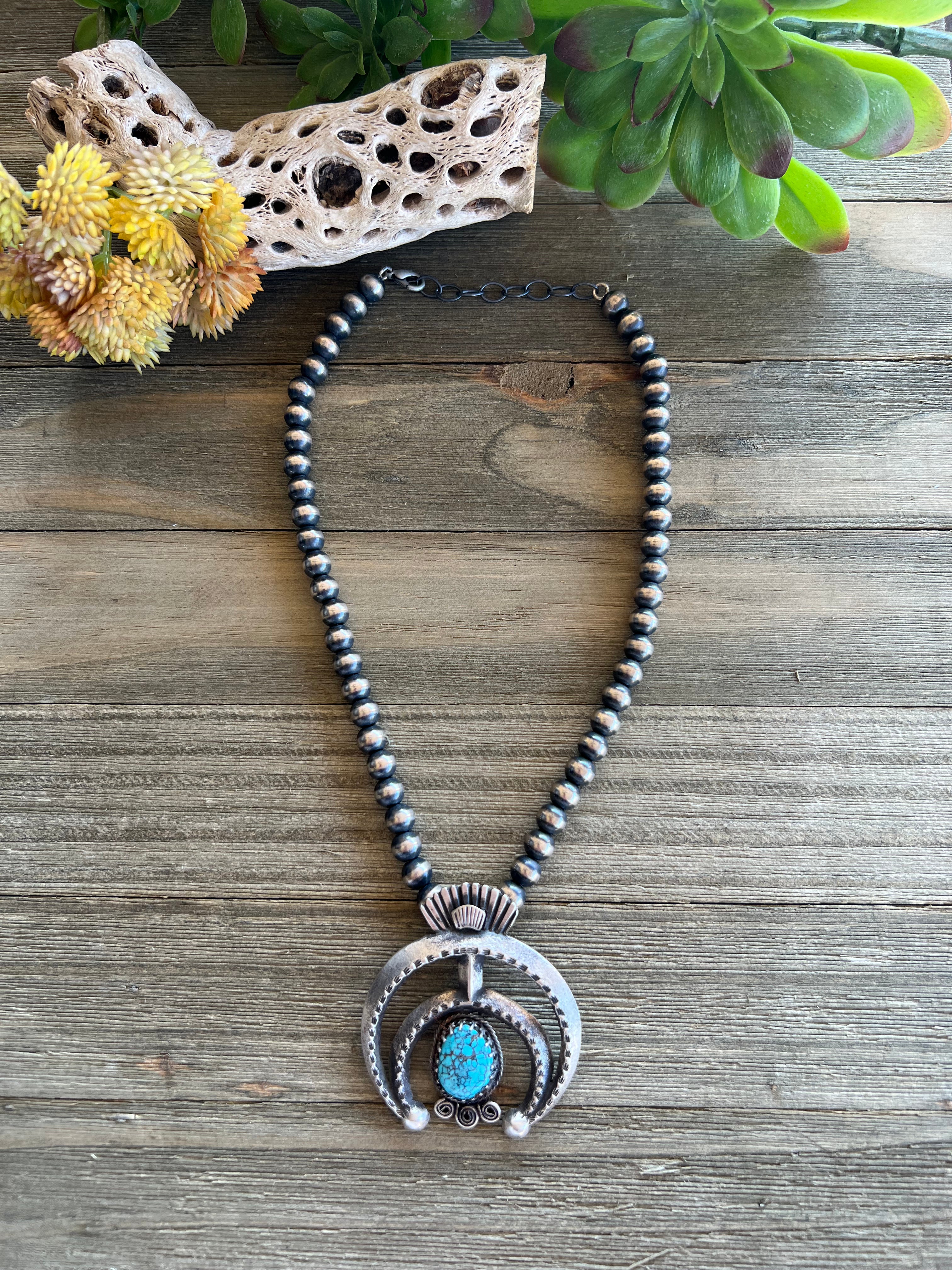 Don Platero Kingman Turquoise & Sterling Silver Naja Necklace