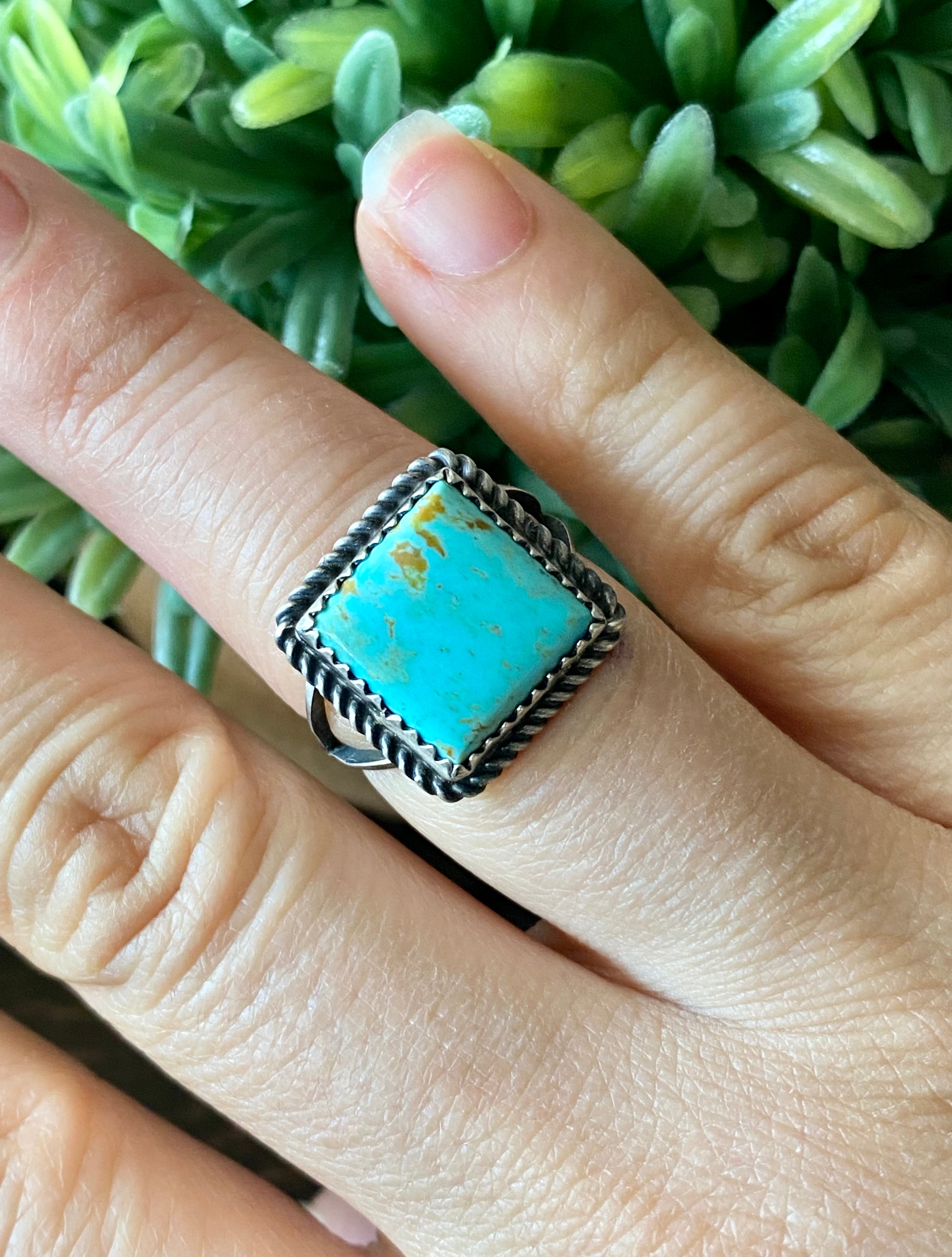 Norvin Johnson Kingman Turquoise & Sterling Silver Ring Size 7.75