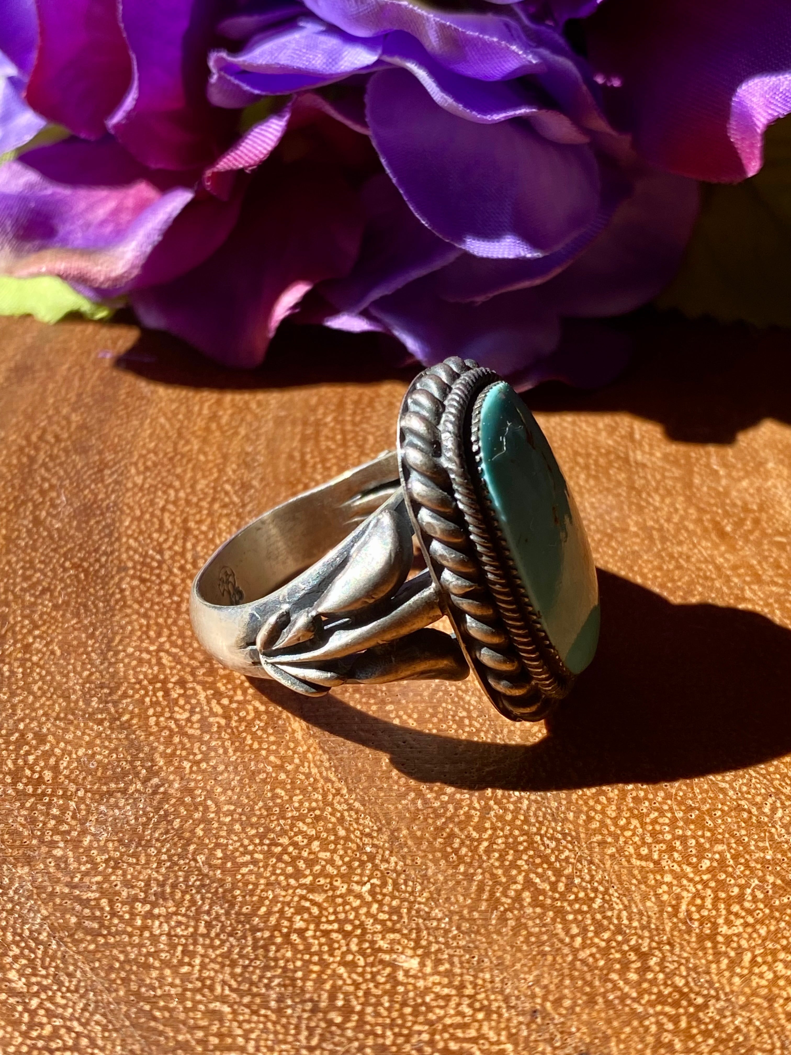 Navajo Made Kingman Turquoise & Sterling Silver Men’s Ring Size 11.25