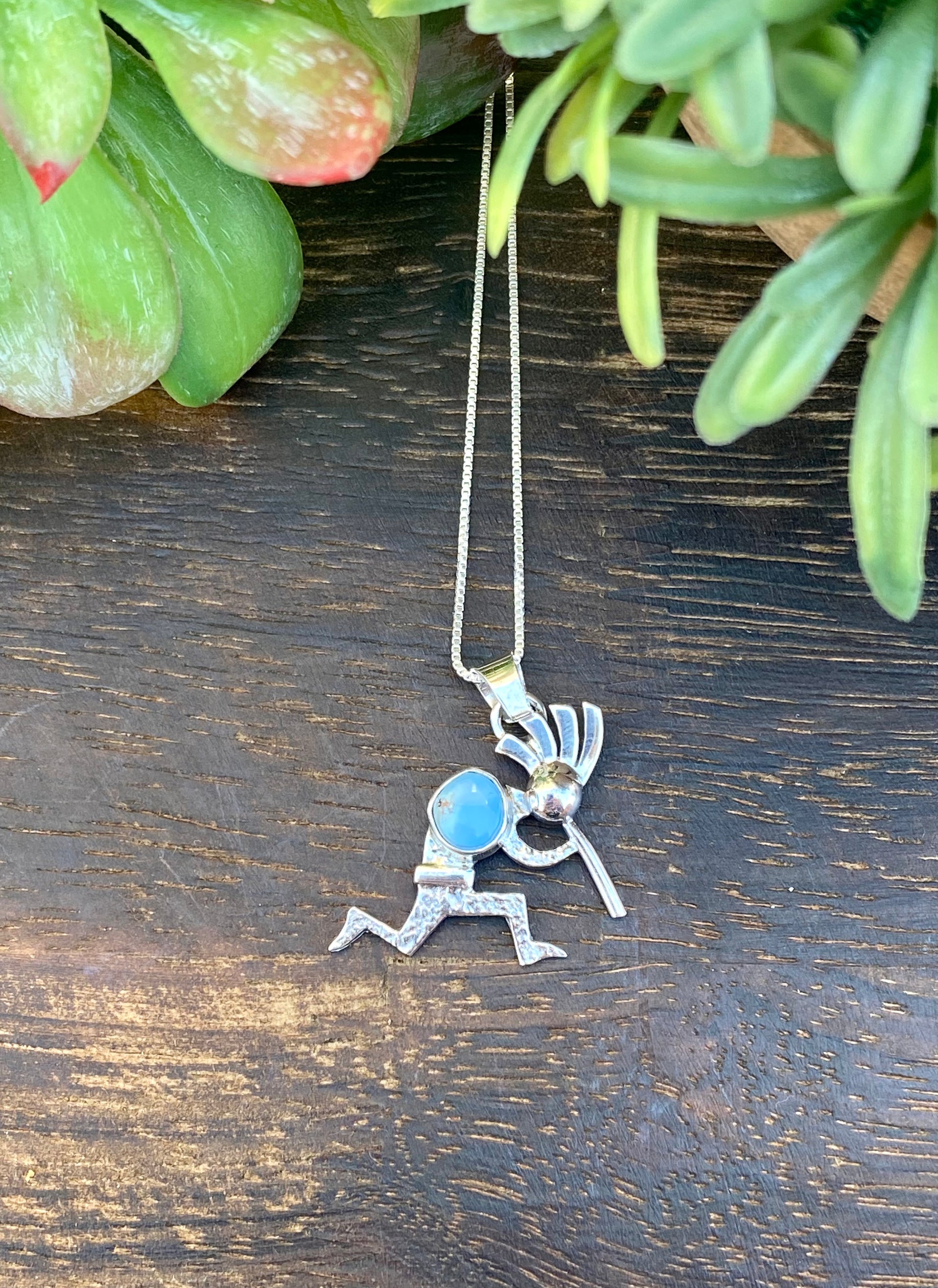 Navajo Made Golden Hill’s Turquoise & Sterling Silver Kokopelli Necklace