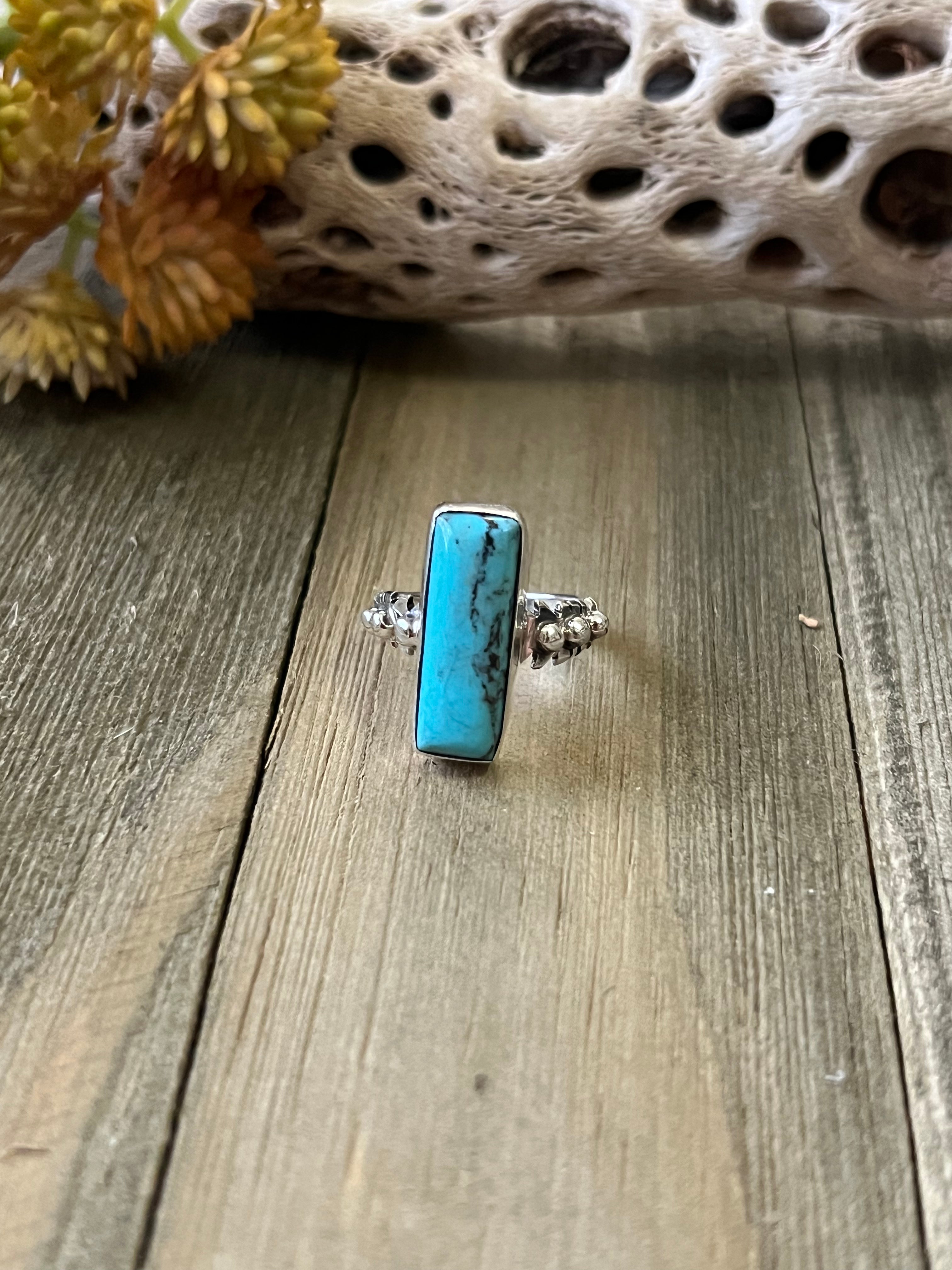 Navajo Made Kingman Turquoise & Sterling Silver Ring Size 6