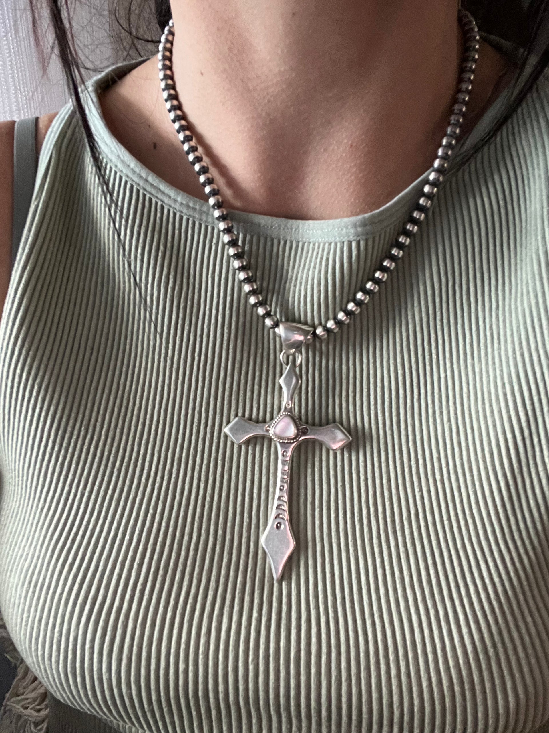 Navajo Mother of Pearl & Sterling Silver Cross Pendant