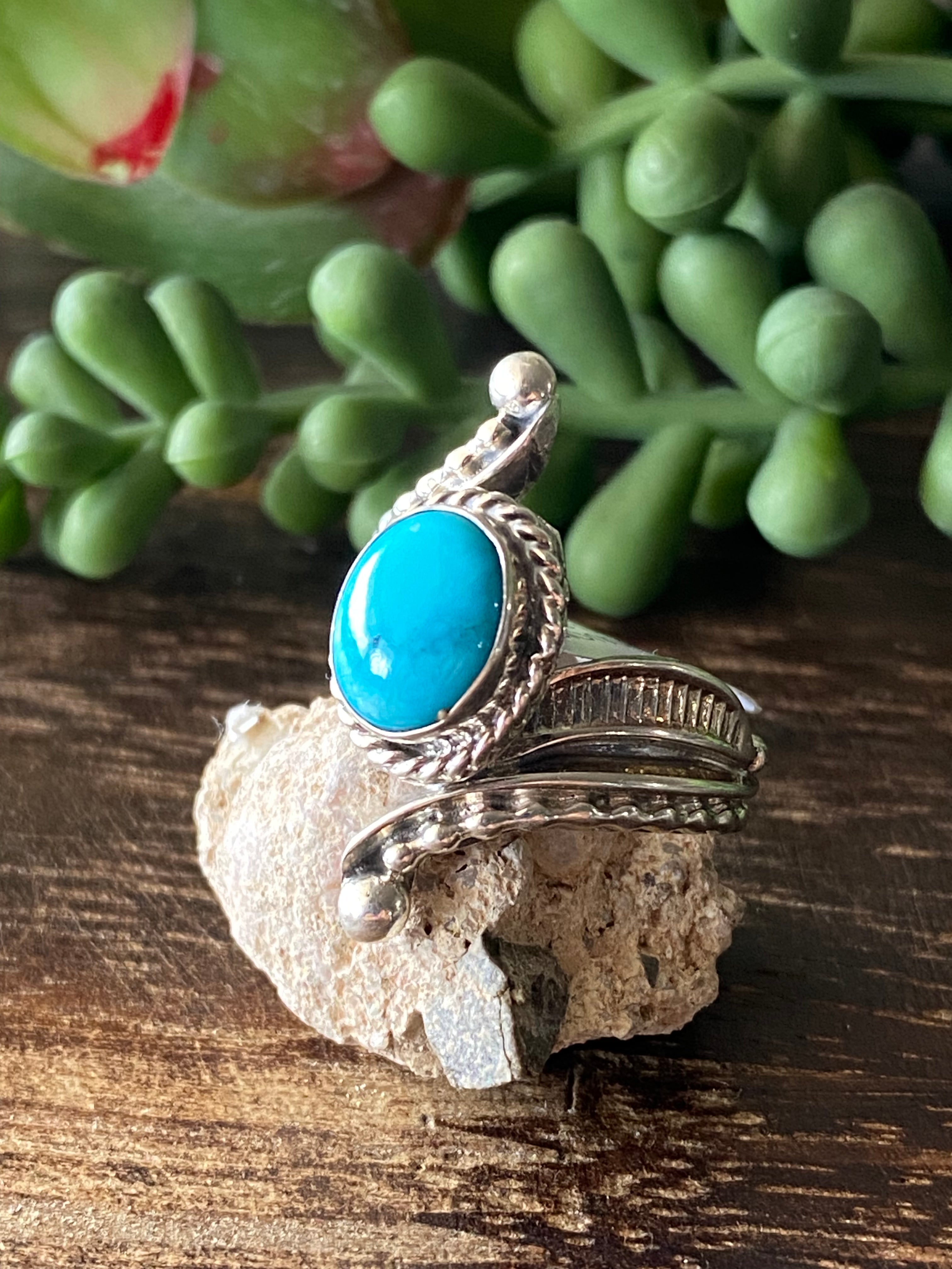 Thomas Yazzie Turquoise & Sterling Silver Ring Size 6.75