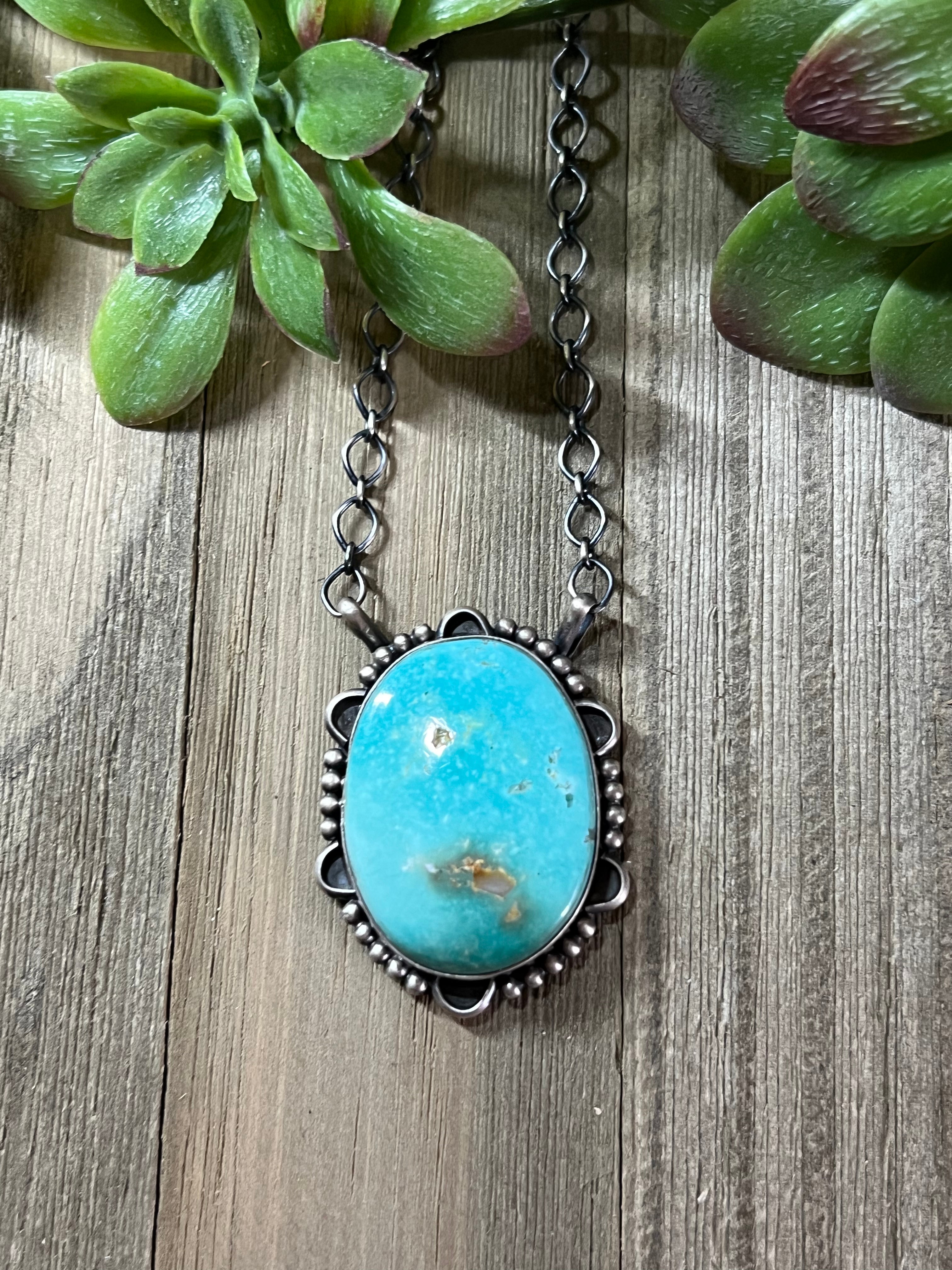 Navajo Made Royston Turquoise & Sterling Silver Necklace