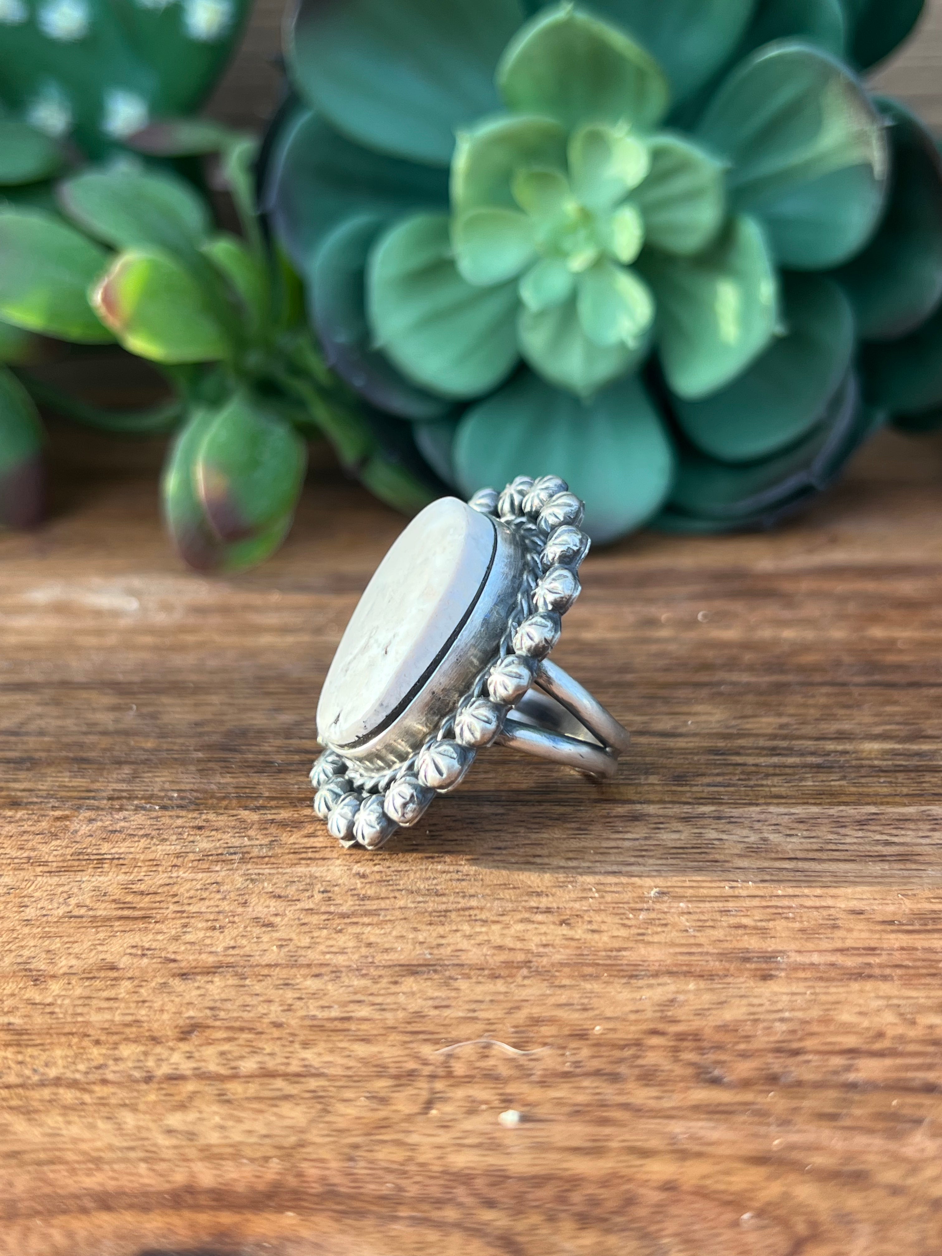 Betta Lee White Buffalo & Sterling Silver Ring Size 8