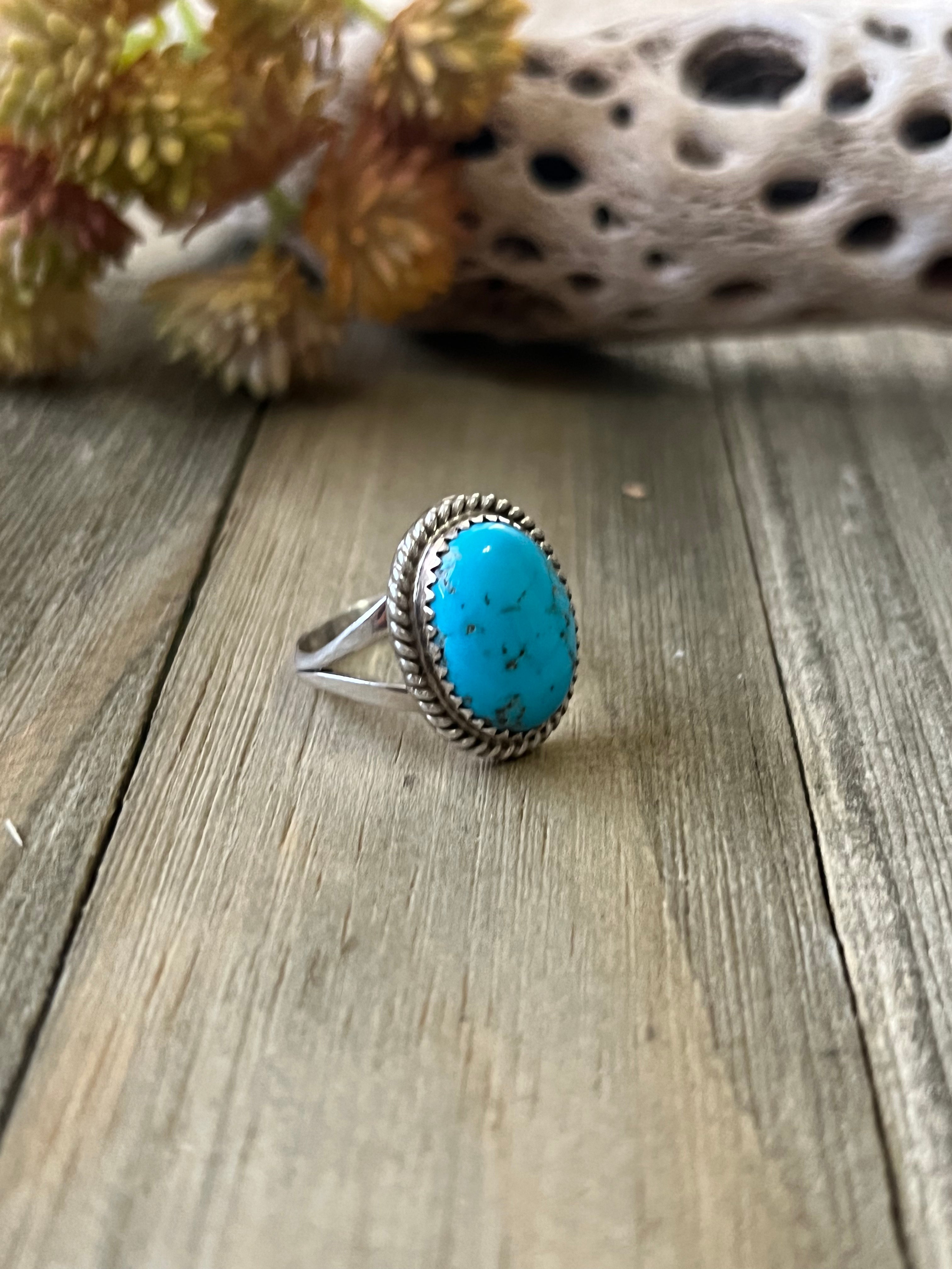 Navajo Made Kingman Turquoise & Sterling Silver Ring Size 7.5