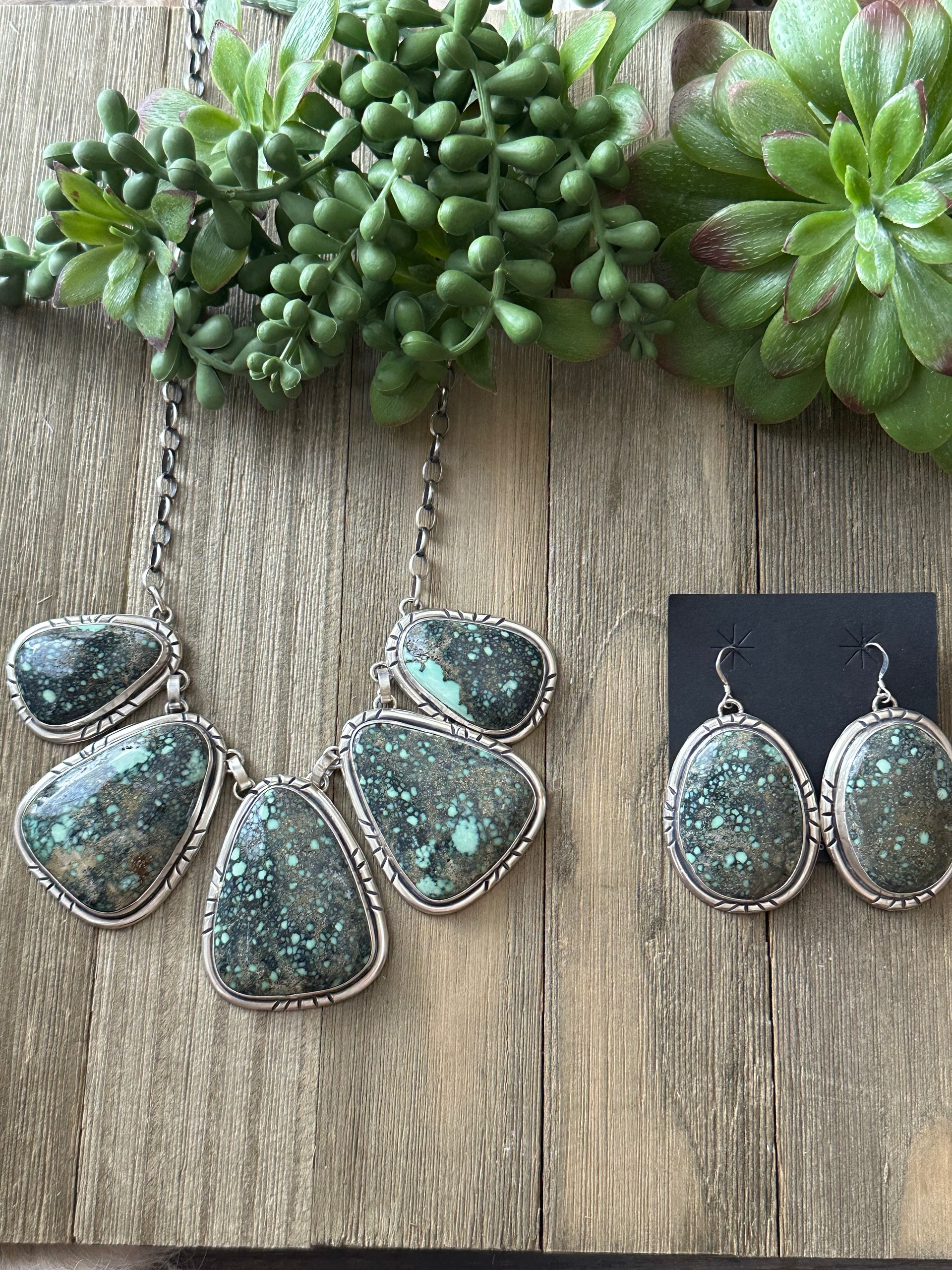 Larry Kaye New Landes Variscite & Sterling Silver Necklace Set