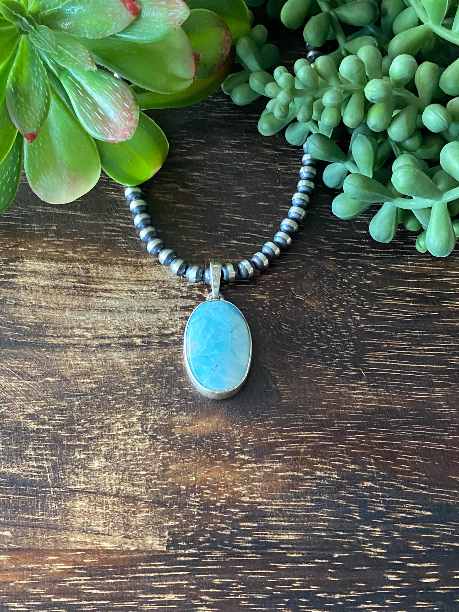 Southwest Larimar & Sterling Silver Pendant
