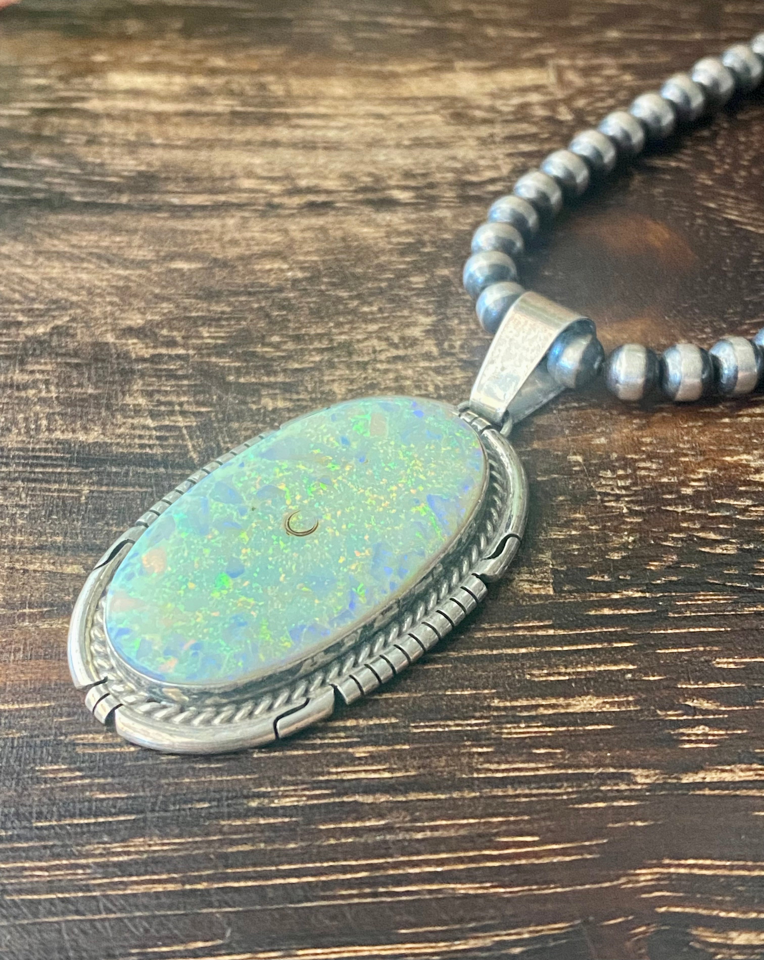 Dave Skeets White Opal & Sterling Silver Pendant