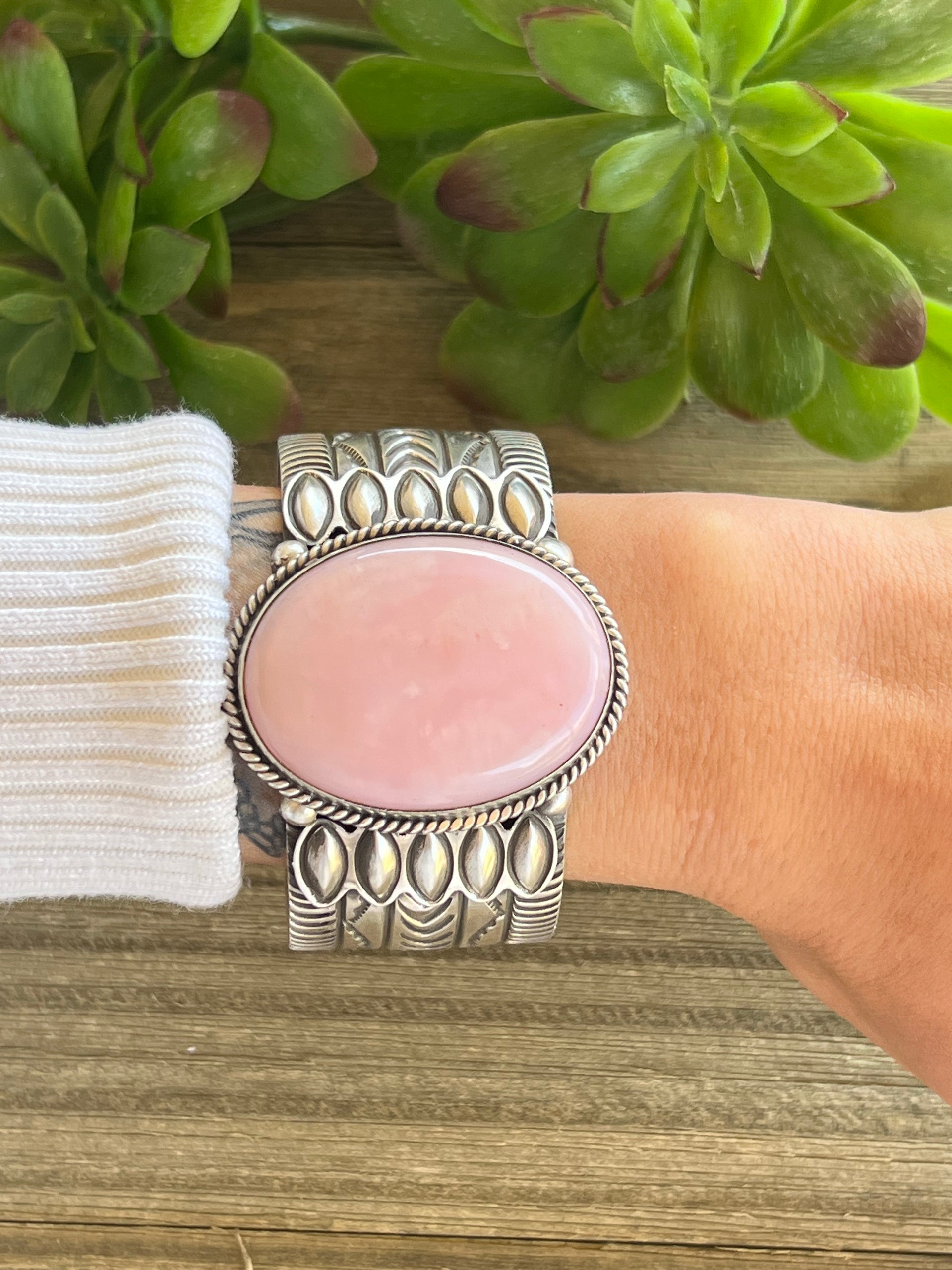 Alex Sanchez Pink Opal & Sterling Silver Cuff Bracelet