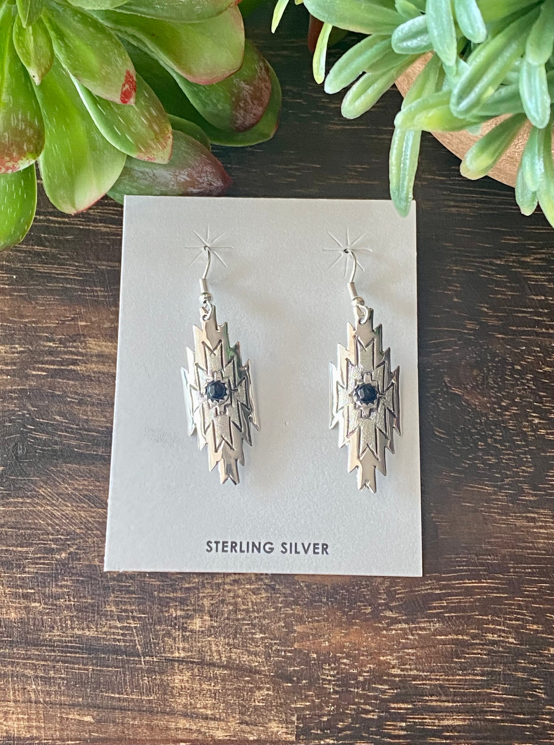 Navajo Made Onyx & Sterling Silver Dangle Earrings