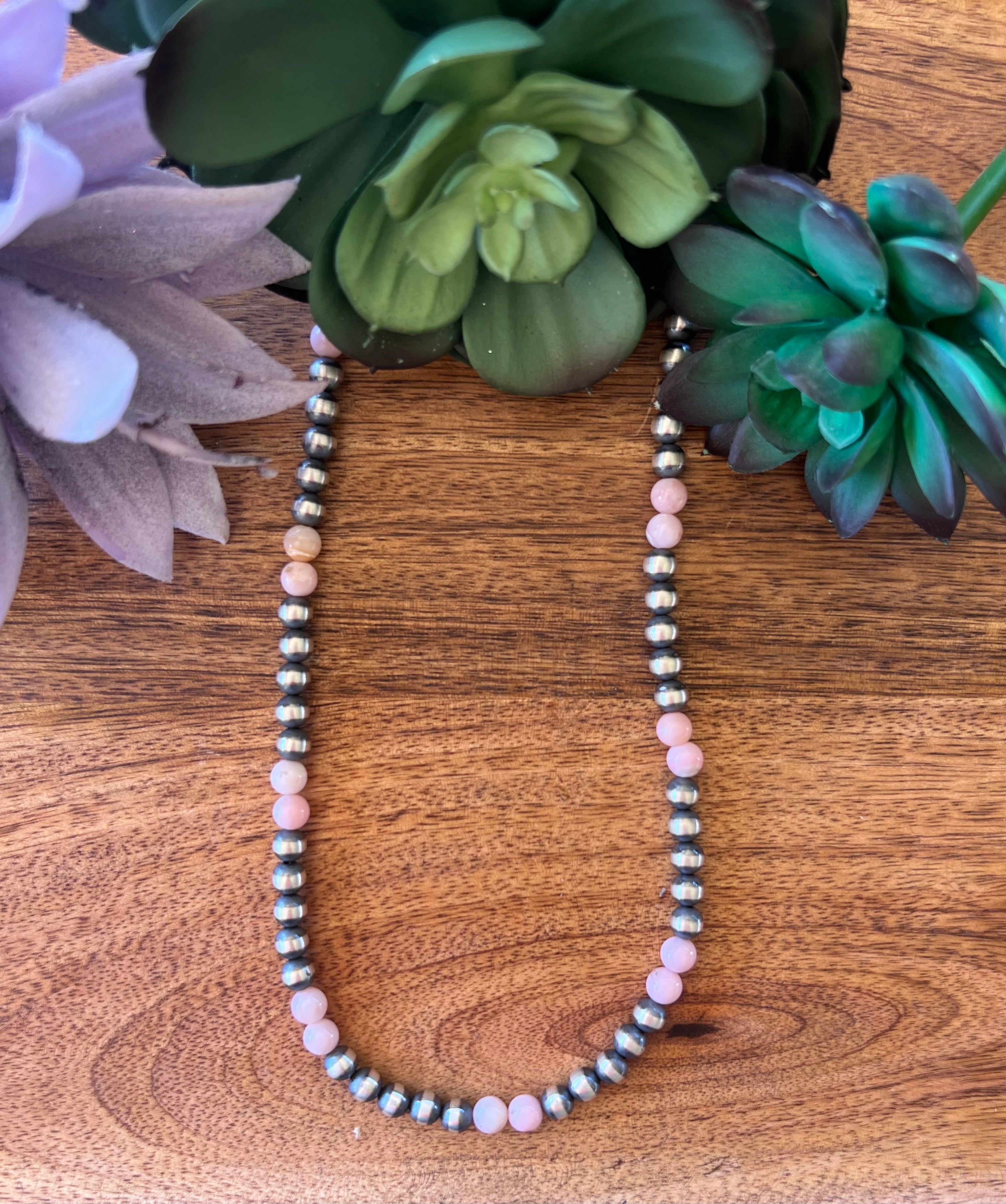 Navajo Pink Coral & Sterling Silver 6 MM Pearl Necklace