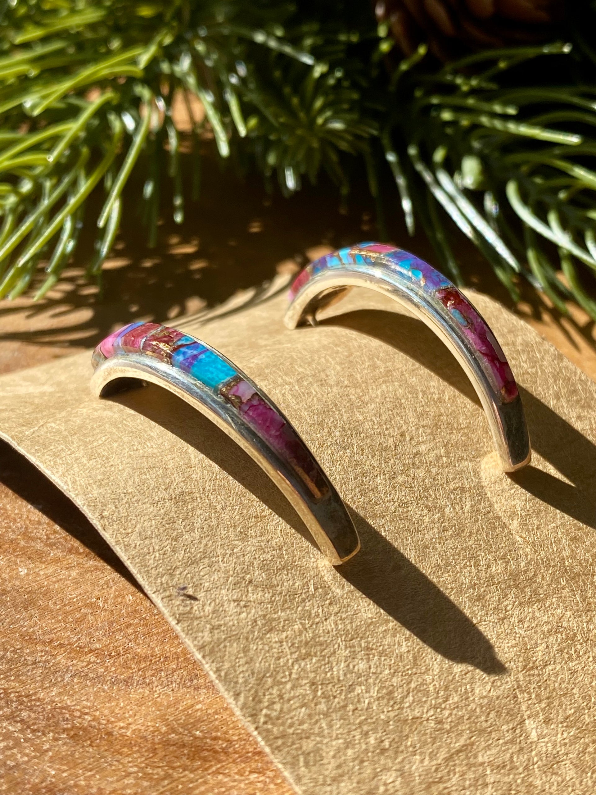 Navajo Made Pink Mohave Turquoise & Sterling Silver Inlay Post Earrings