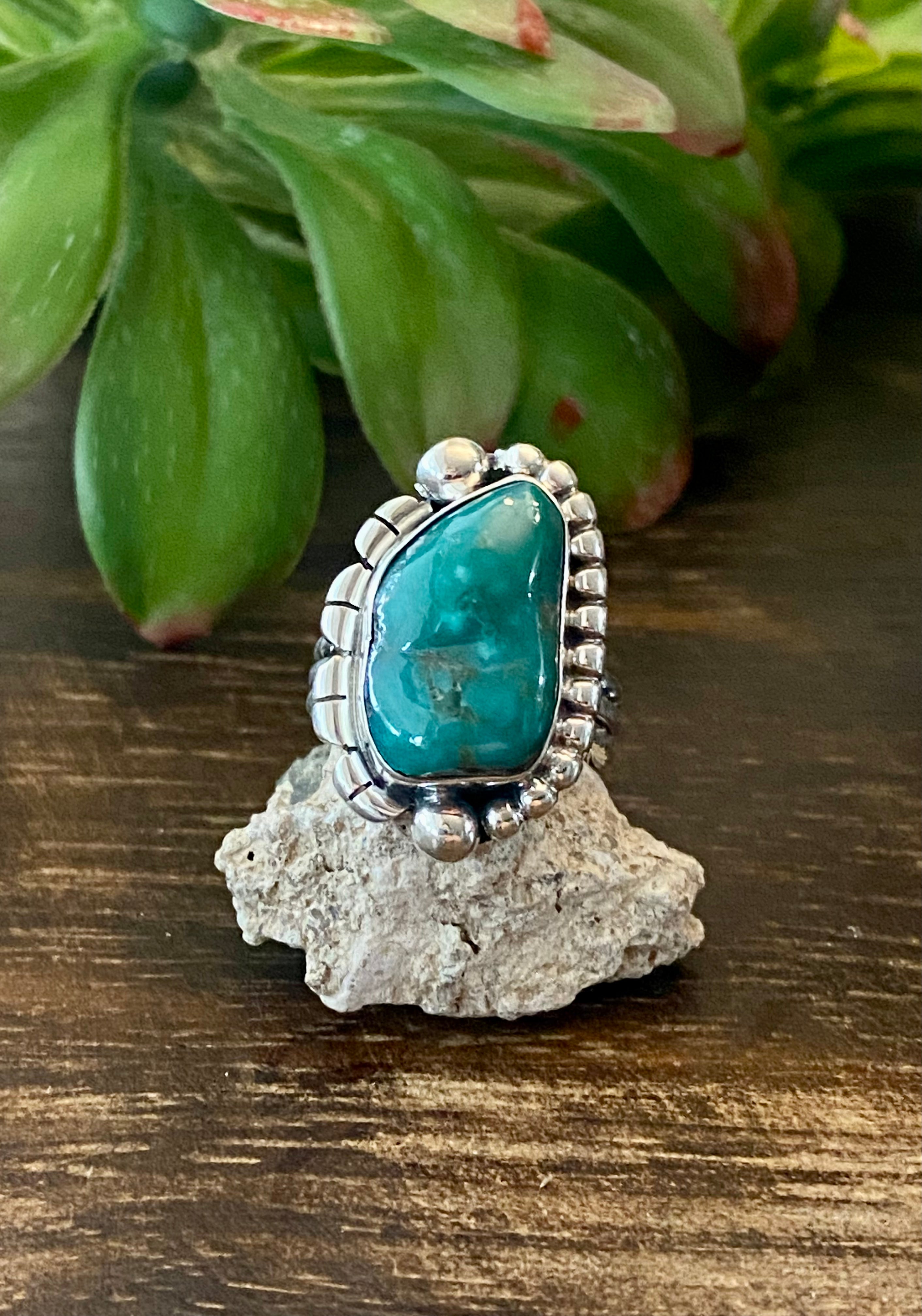 Larry Kay Kingman Turquoise & Sterling Silver Ring Size 5.5