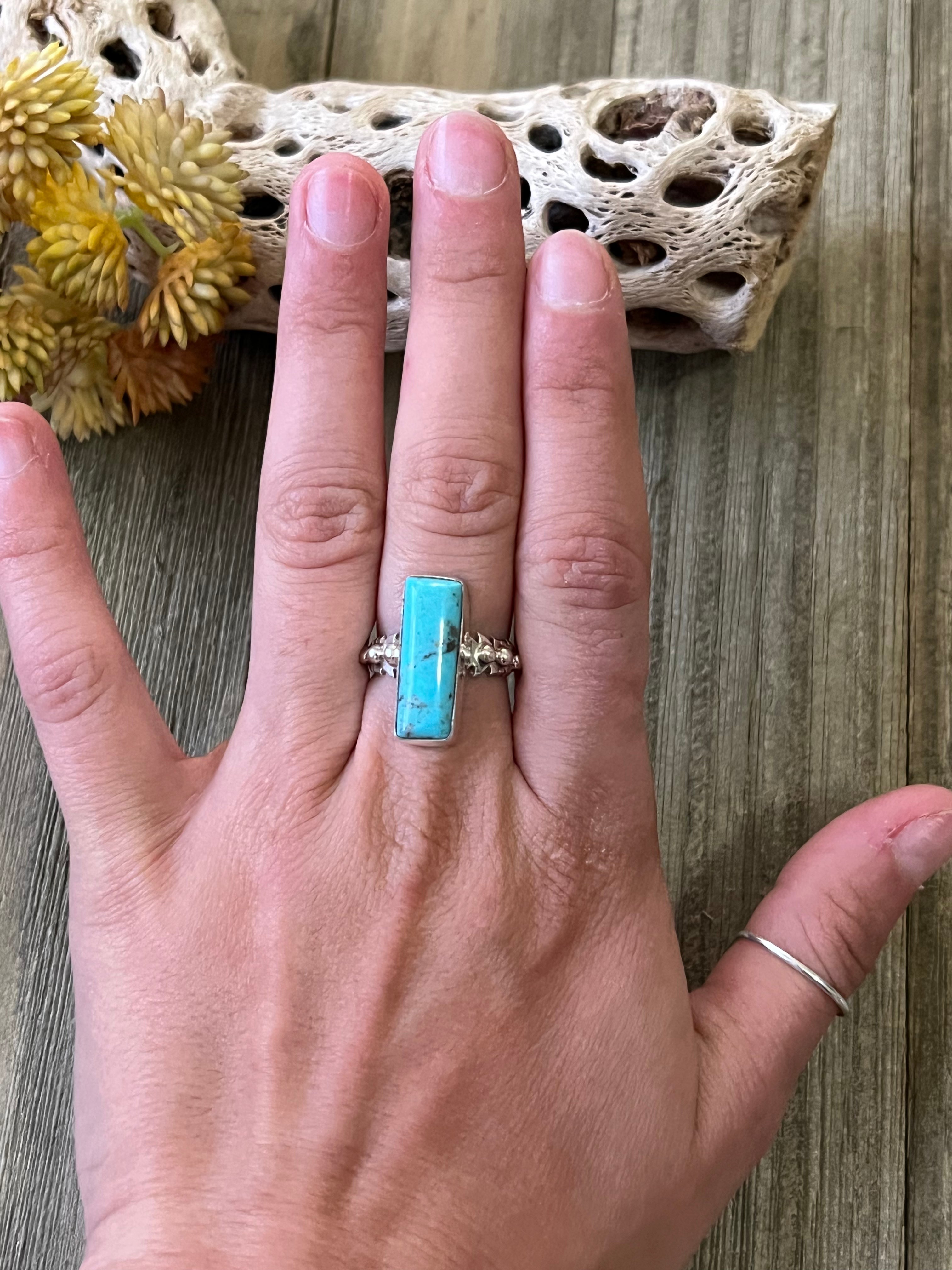 Navajo Made Kingman Turquoise & Sterling Silver Ring Size 5.75