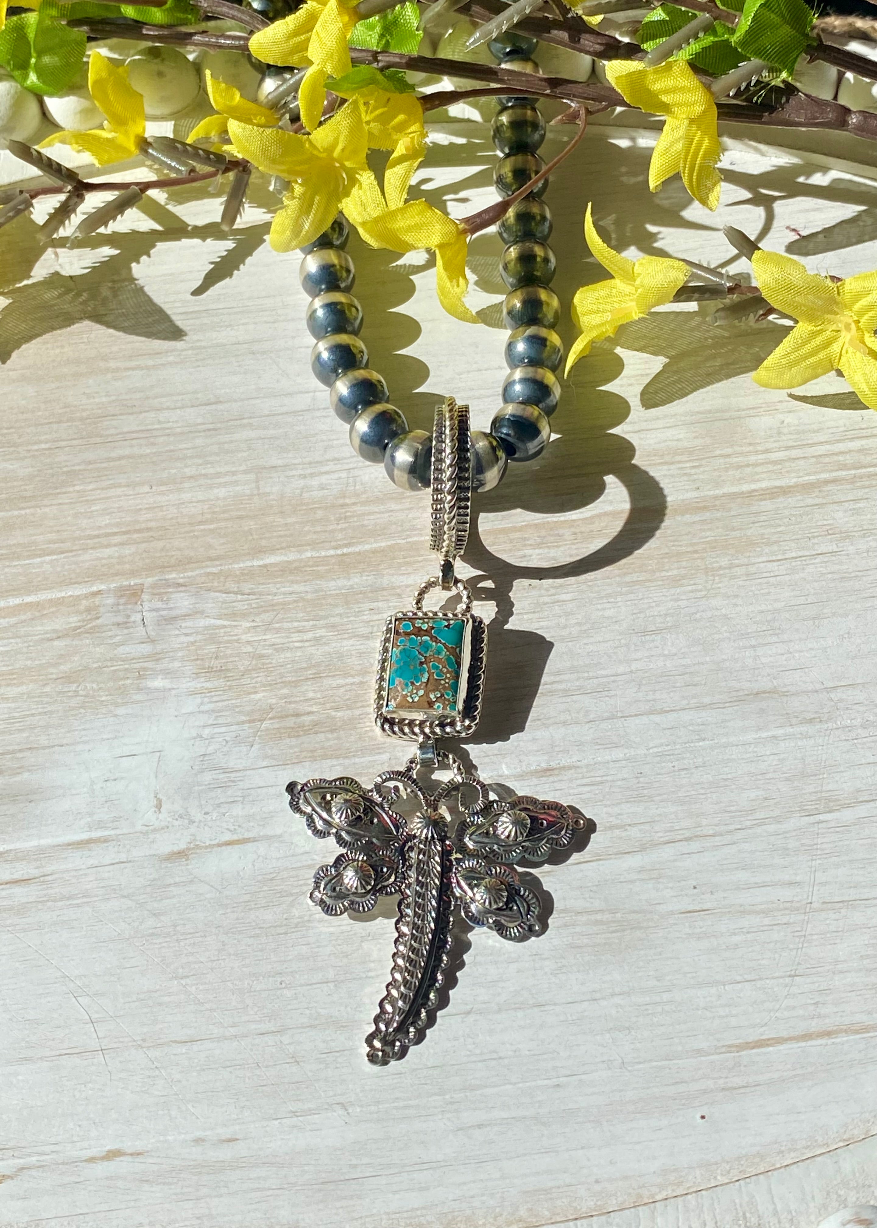 Jereme Delgarito Pilot Mountain Turquoise & Sterling Silver Dragonfly Pendant