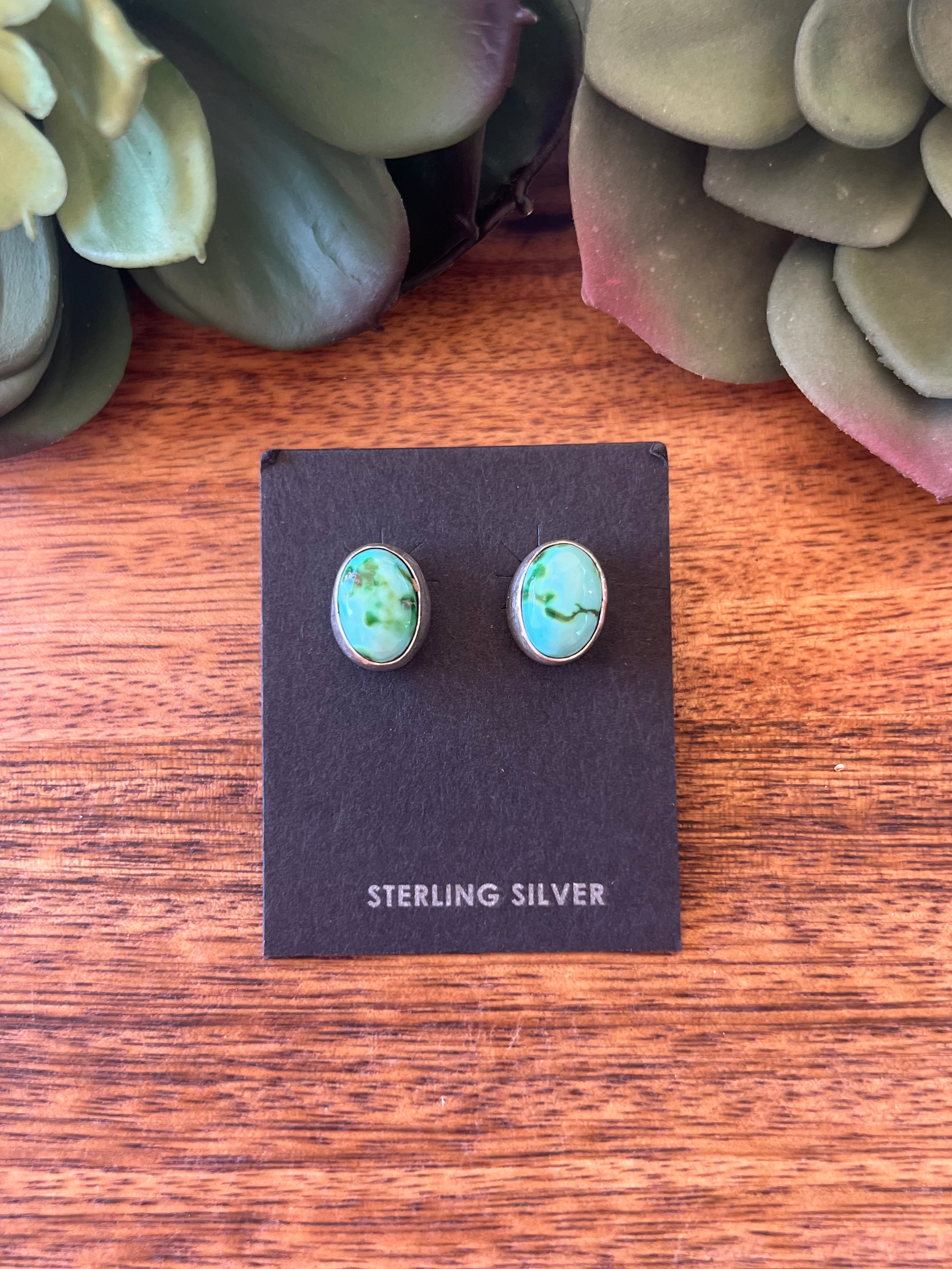 Navajo Made Sonoran Mountain & Sterling Silver Post Earrings